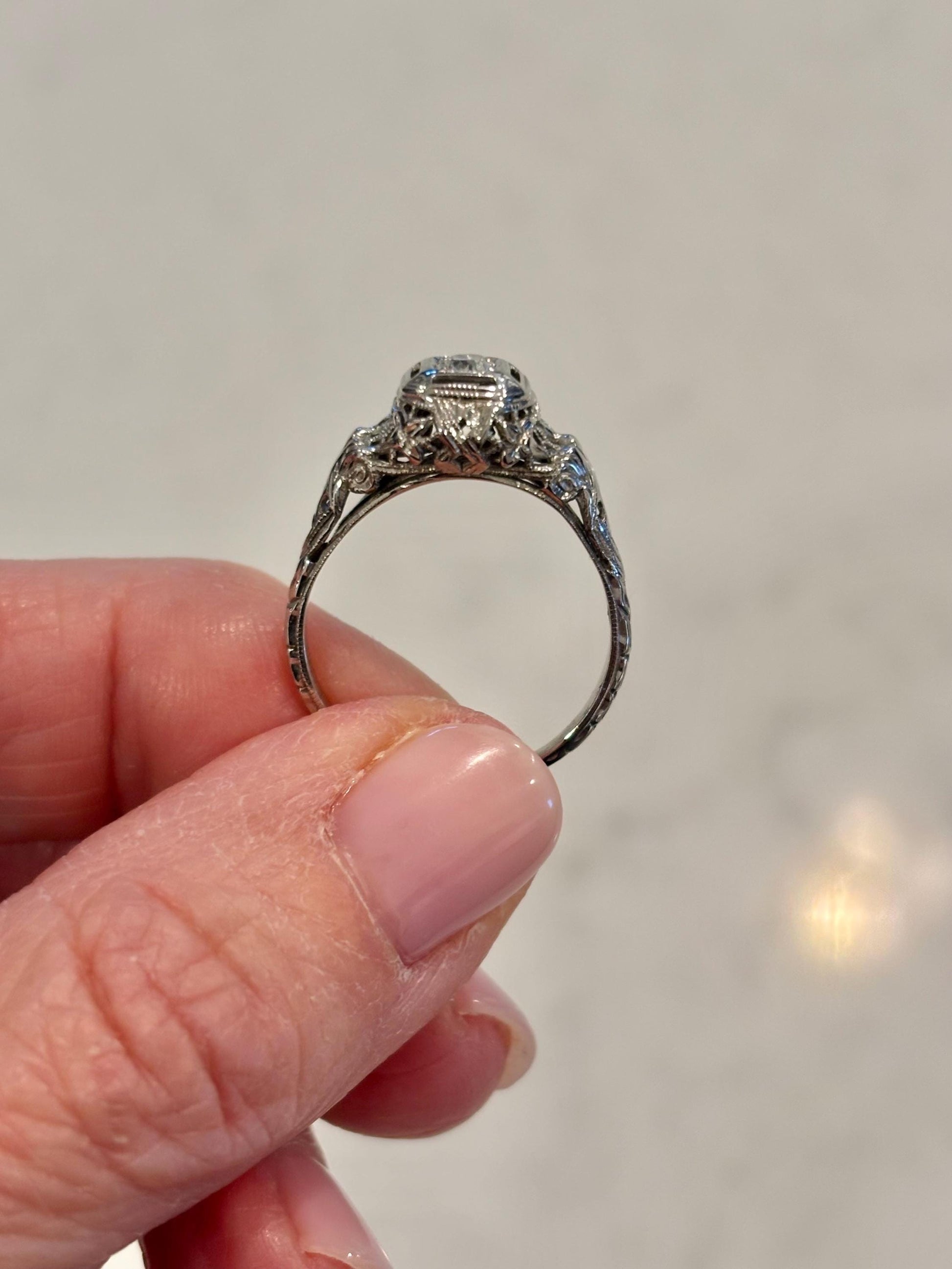 Antique Diamond Ring 18k White Gold | Filigree Estate Ring | Heirloom Fine Jewelry