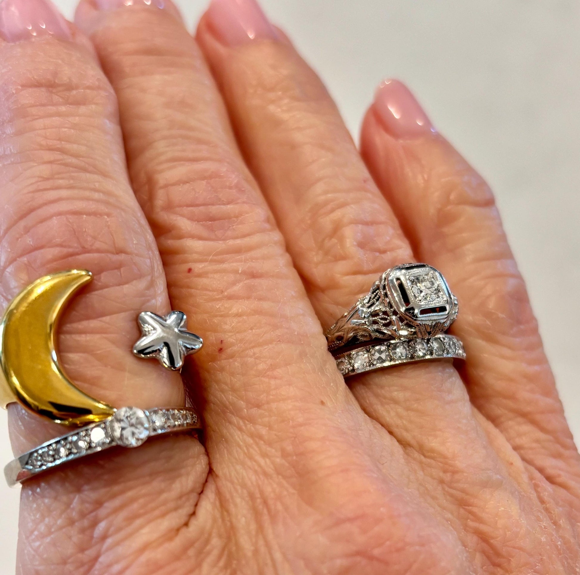 Antique Diamond Ring 18k White Gold | Filigree Estate Ring | Heirloom Fine Jewelry