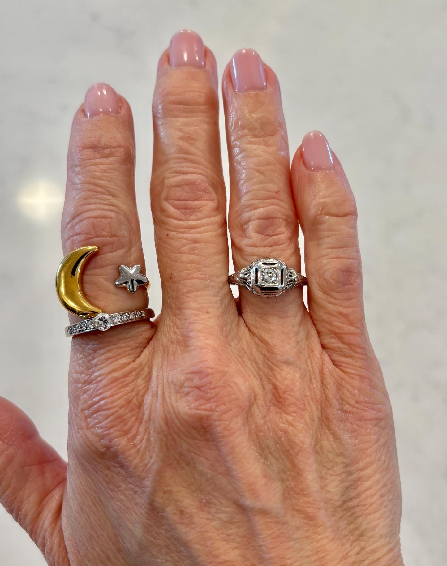 Antique Diamond Ring 18k White Gold | Filigree Estate Ring | Heirloom Fine Jewelry