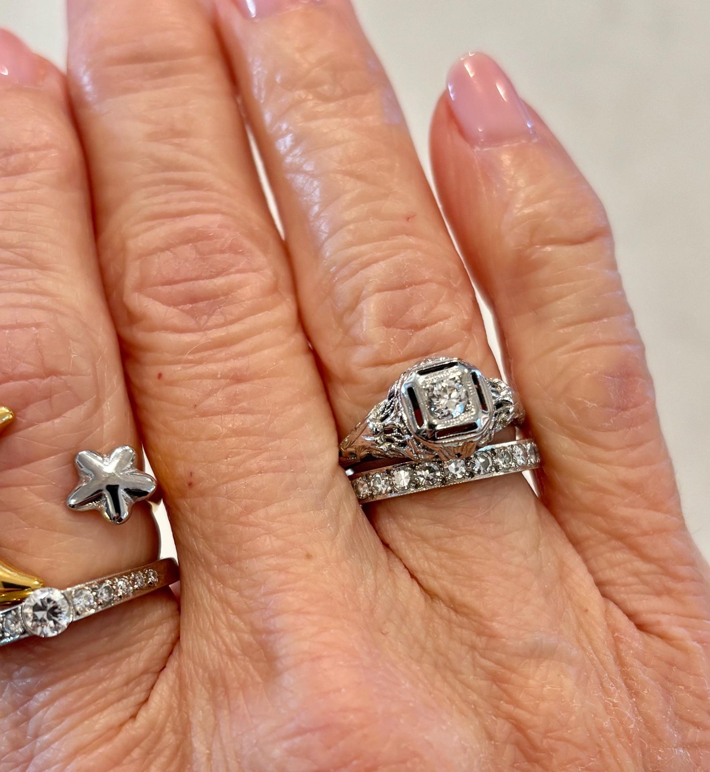 Antique Diamond Ring 18k White Gold | Filigree Estate Ring | Heirloom Fine Jewelry