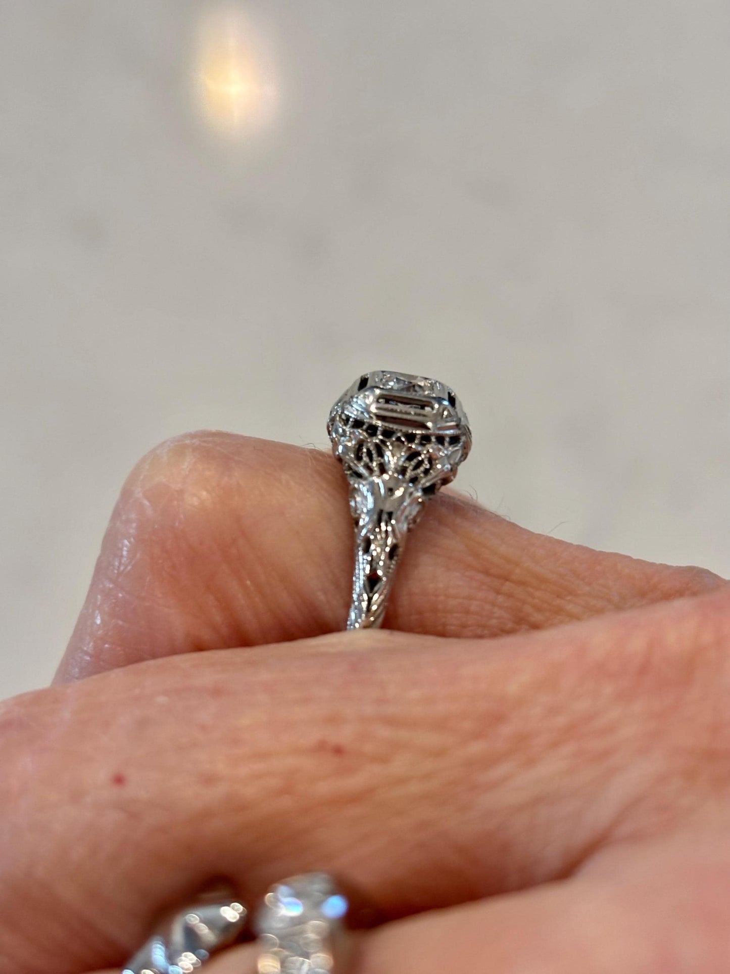 Antique Diamond Ring 18k White Gold | Filigree Estate Ring | Heirloom Fine Jewelry