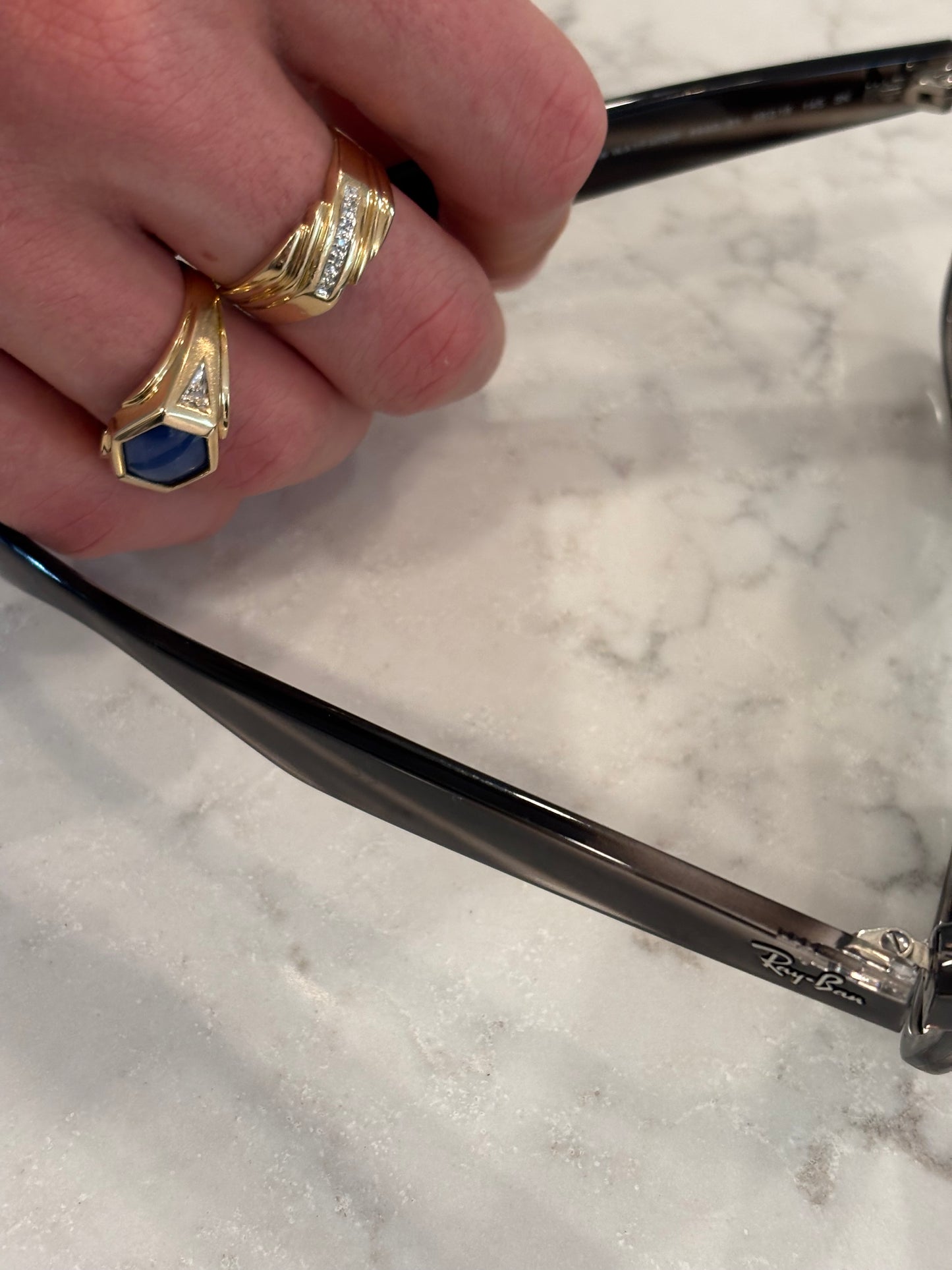 Vintage 10K Gold Synthetic Star Sapphire Men's Ring - Bold Geometric Statement