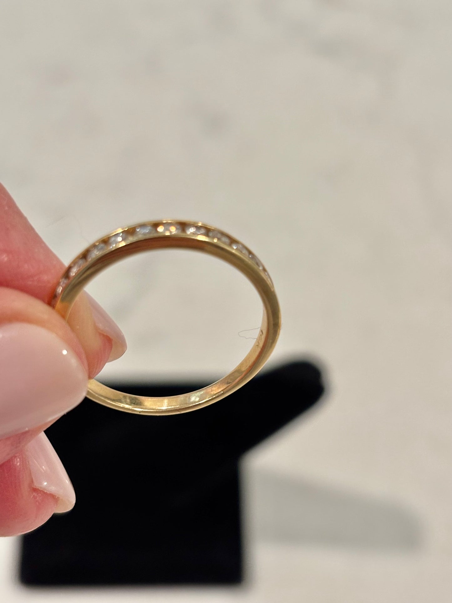 Vintage Diamond Half Eternity Band 14K Yellow Gold Stackable Ring