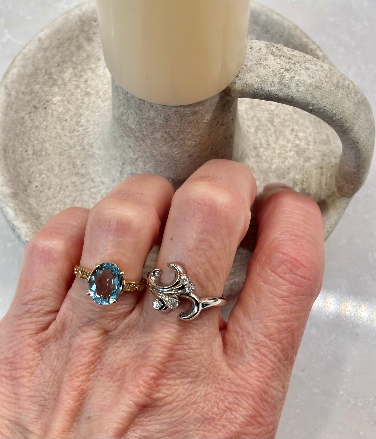 Vintage Blue Topaz Ring 18K Gold - Elegant Estate Statement Ring