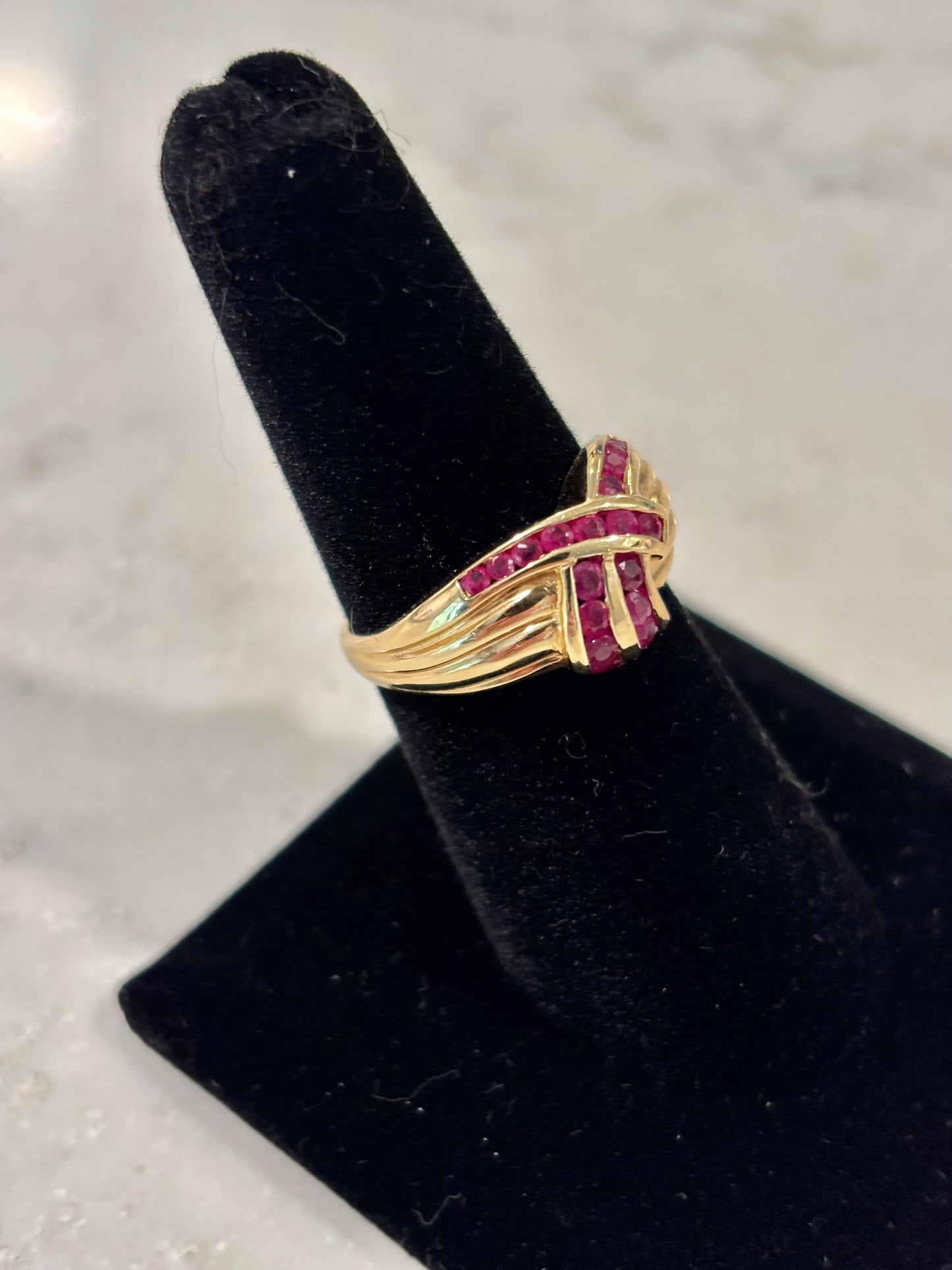 Vintage Ruby Knot Statement Ring 14K Solid Yellow Gold