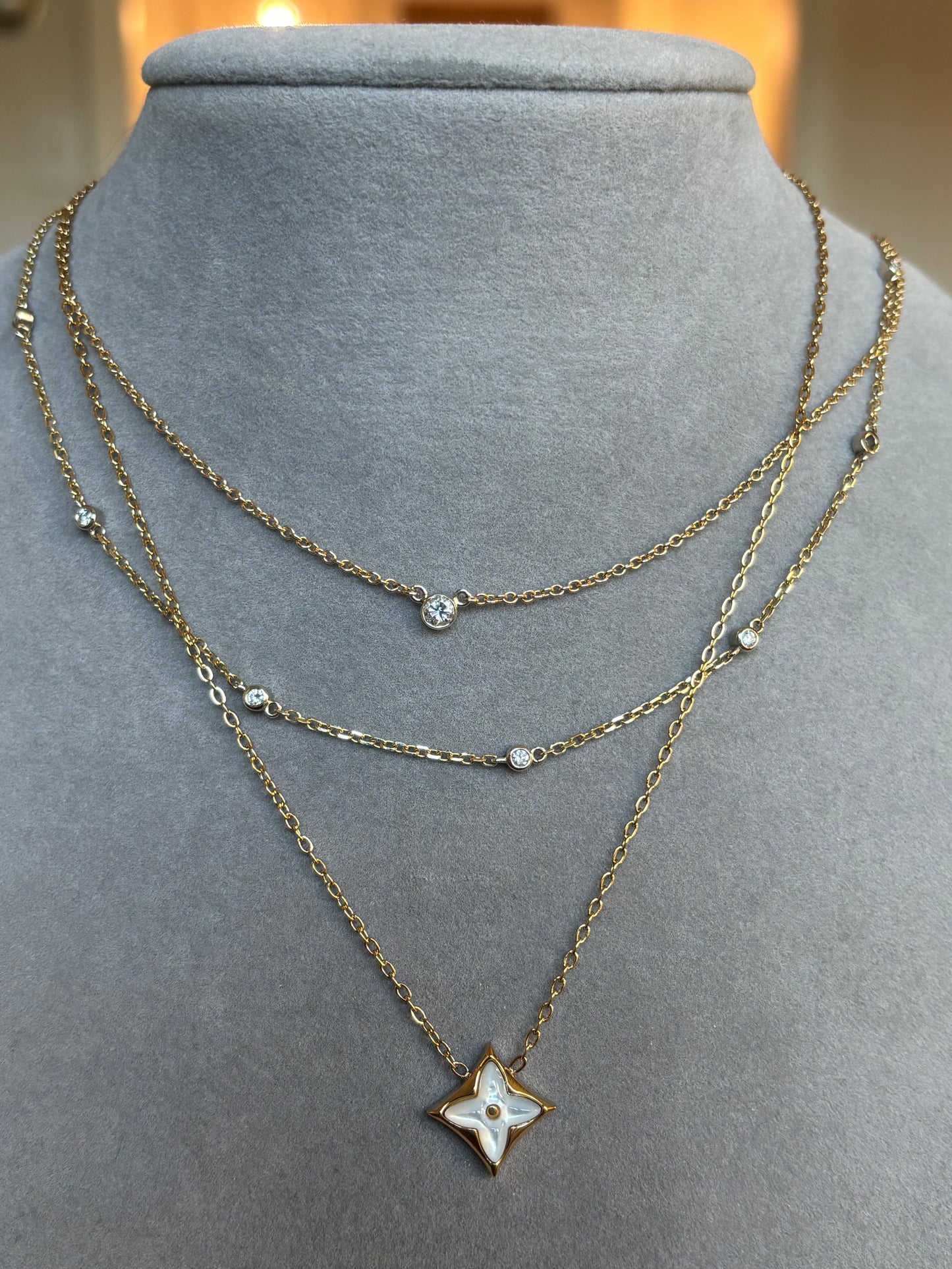 Star Medallion Gold Necklace 18K Gold Plated Stainless Steel Mother of Pearl Layering Chain