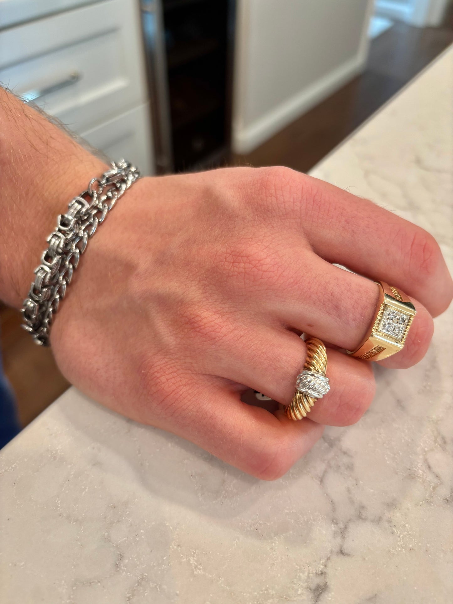 Vintage 14K Gold Square Diamond Cluster Men’s Detailed Ring – Bold Classic Style