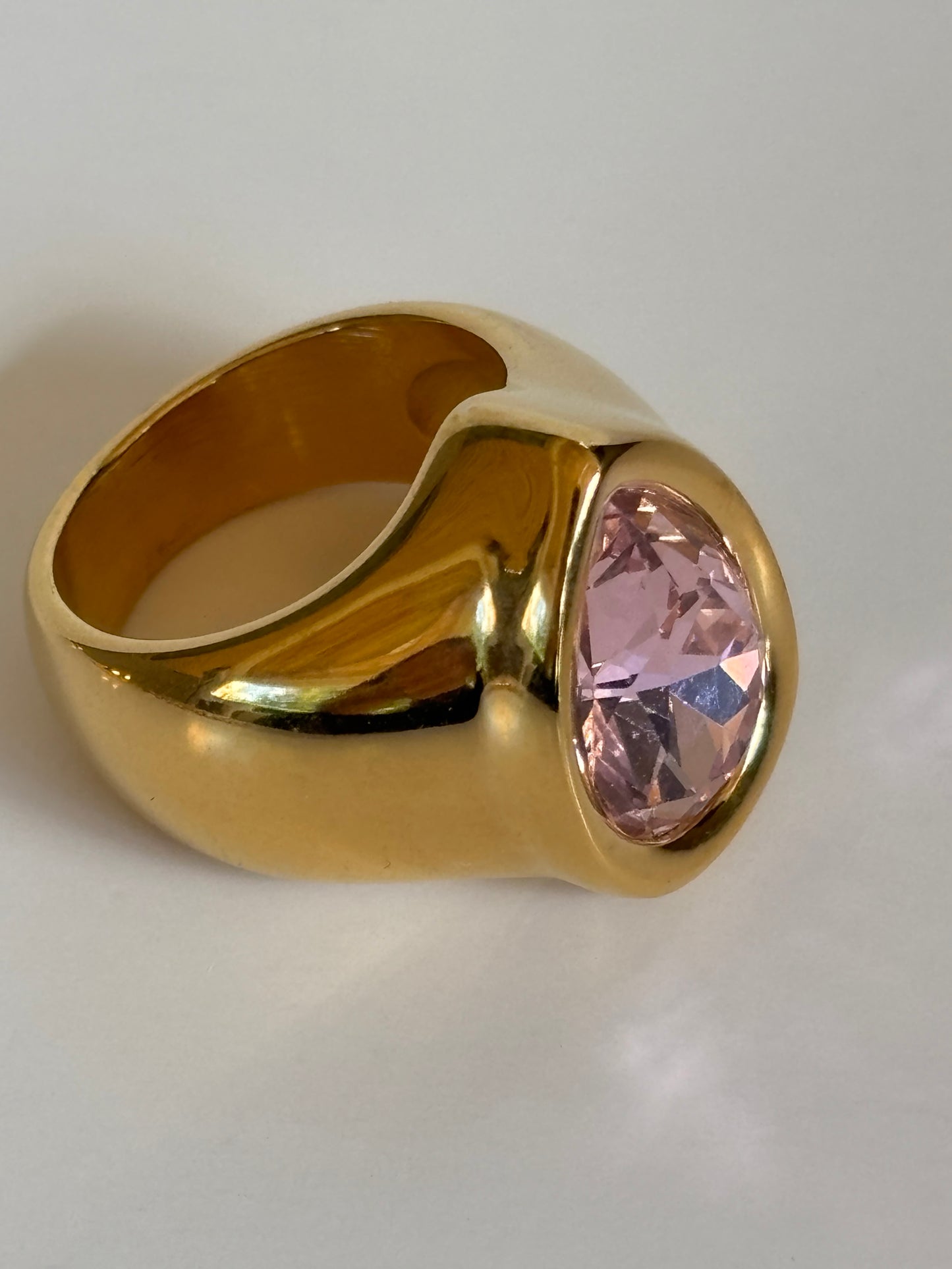 Pear Shaped Pink Crystal Statement Ring - gold plated
