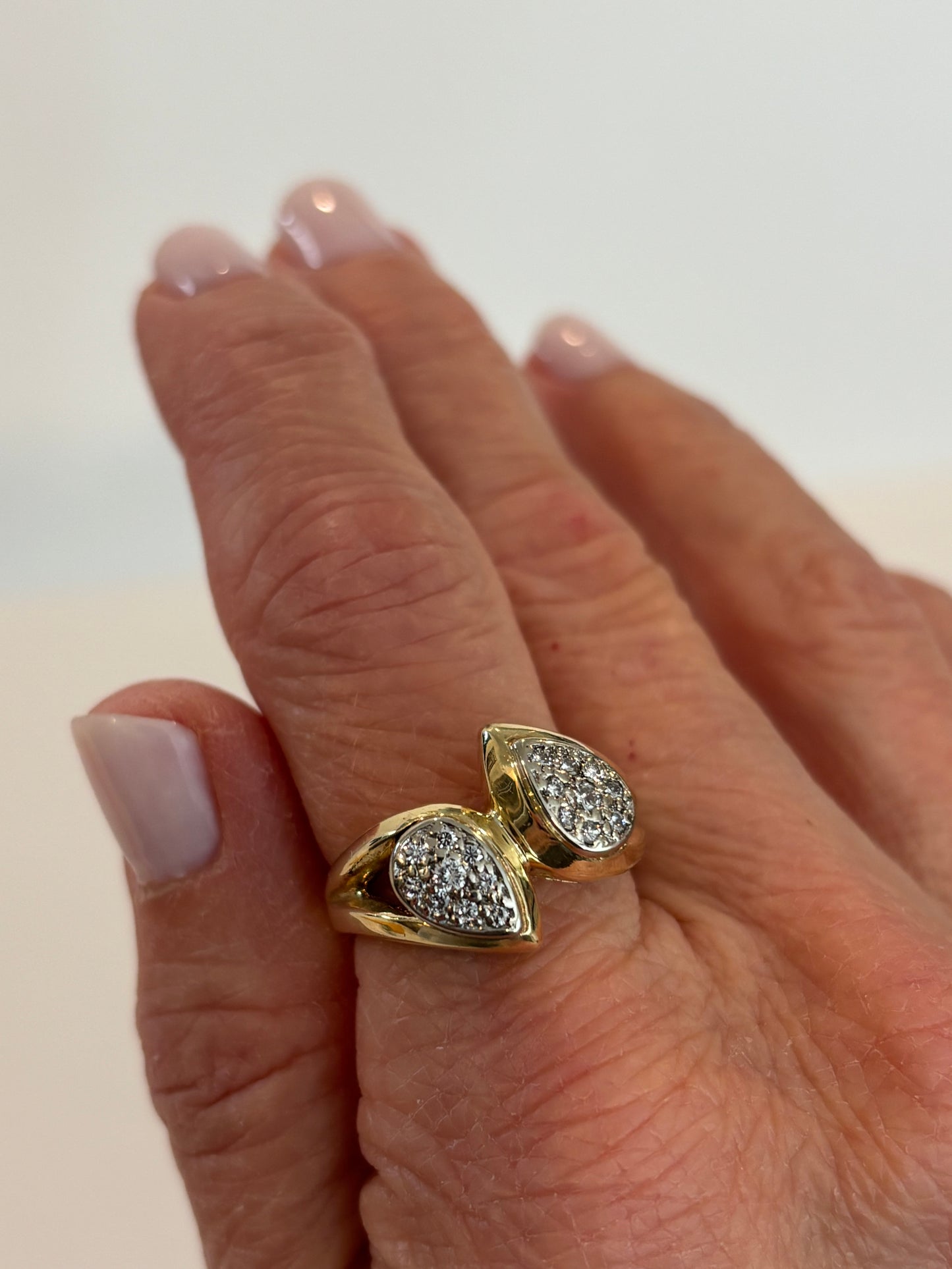 Vintage 14K Yellow Gold Diamond Pear Shaped Cluster Ring | Cocktail Statement Ring