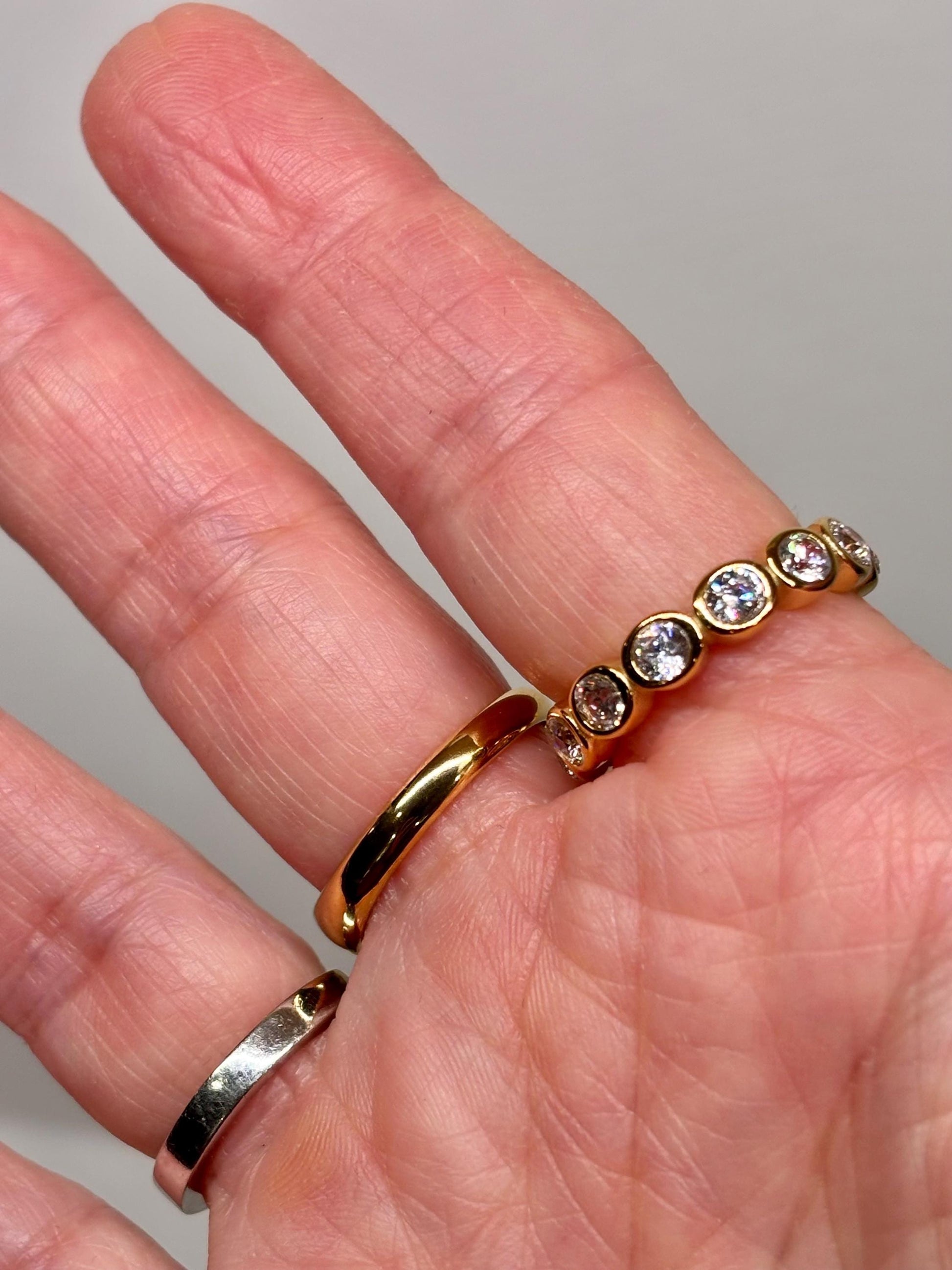 Bezel-Set Cubic Zirconia Eternity Band | 18K Gold Plated Stainless Steel | Stackable Gold Ring