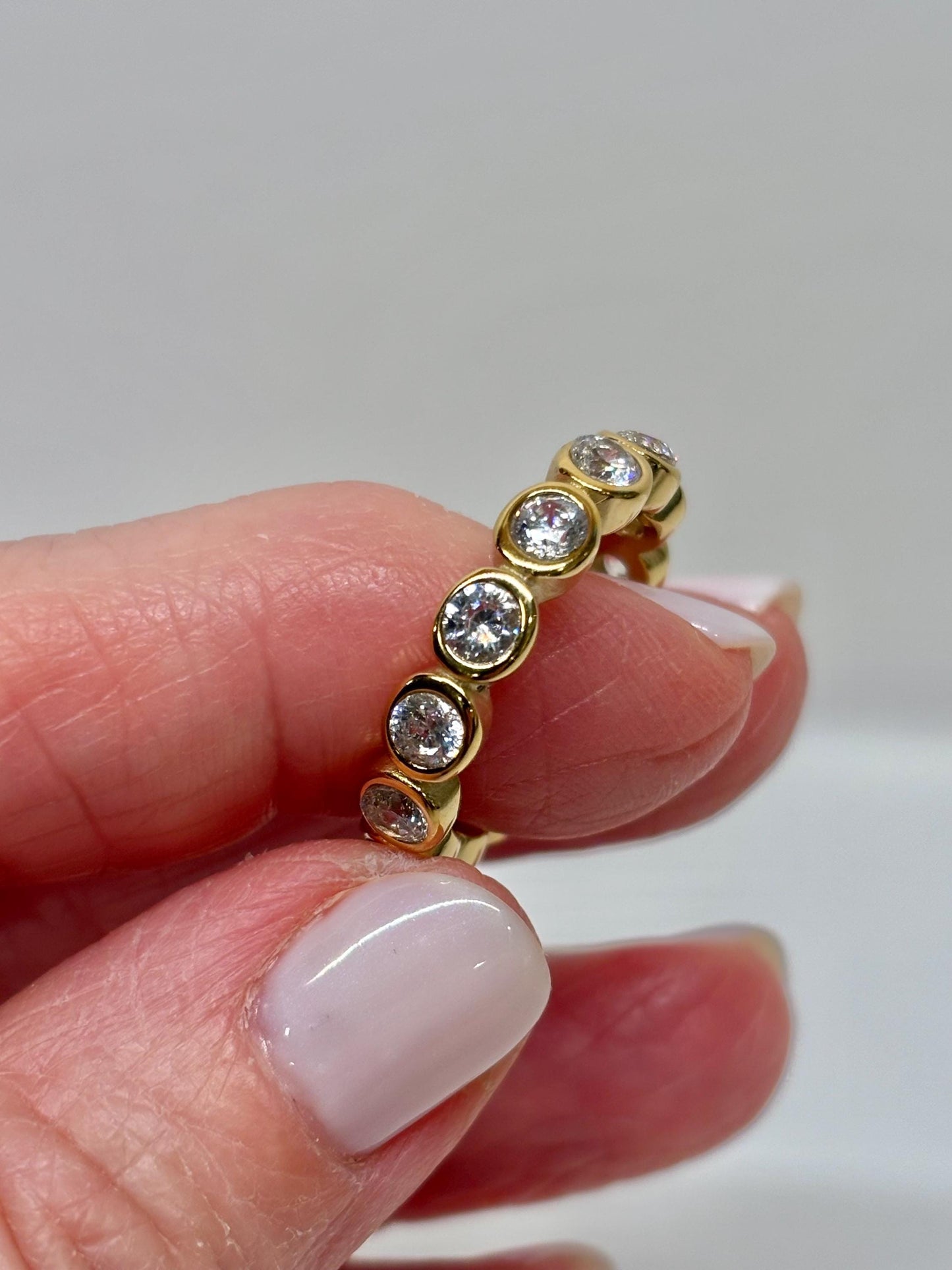 Bezel-Set Cubic Zirconia Eternity Band | 18K Gold Plated Stainless Steel | Stackable Gold Ring