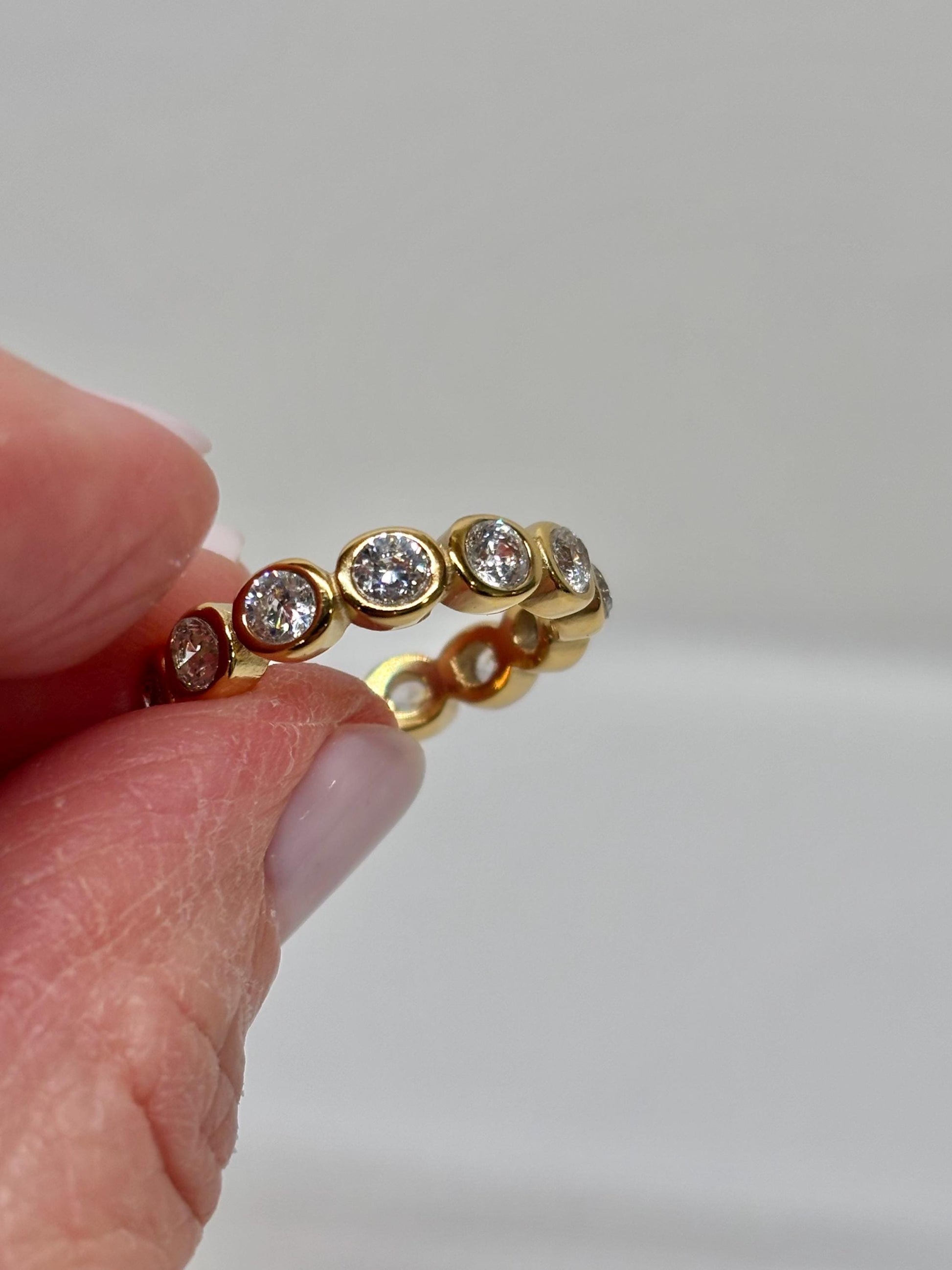 Bezel-Set Cubic Zirconia Eternity Band | 18K Gold Plated Stainless Steel | Stackable Gold Ring