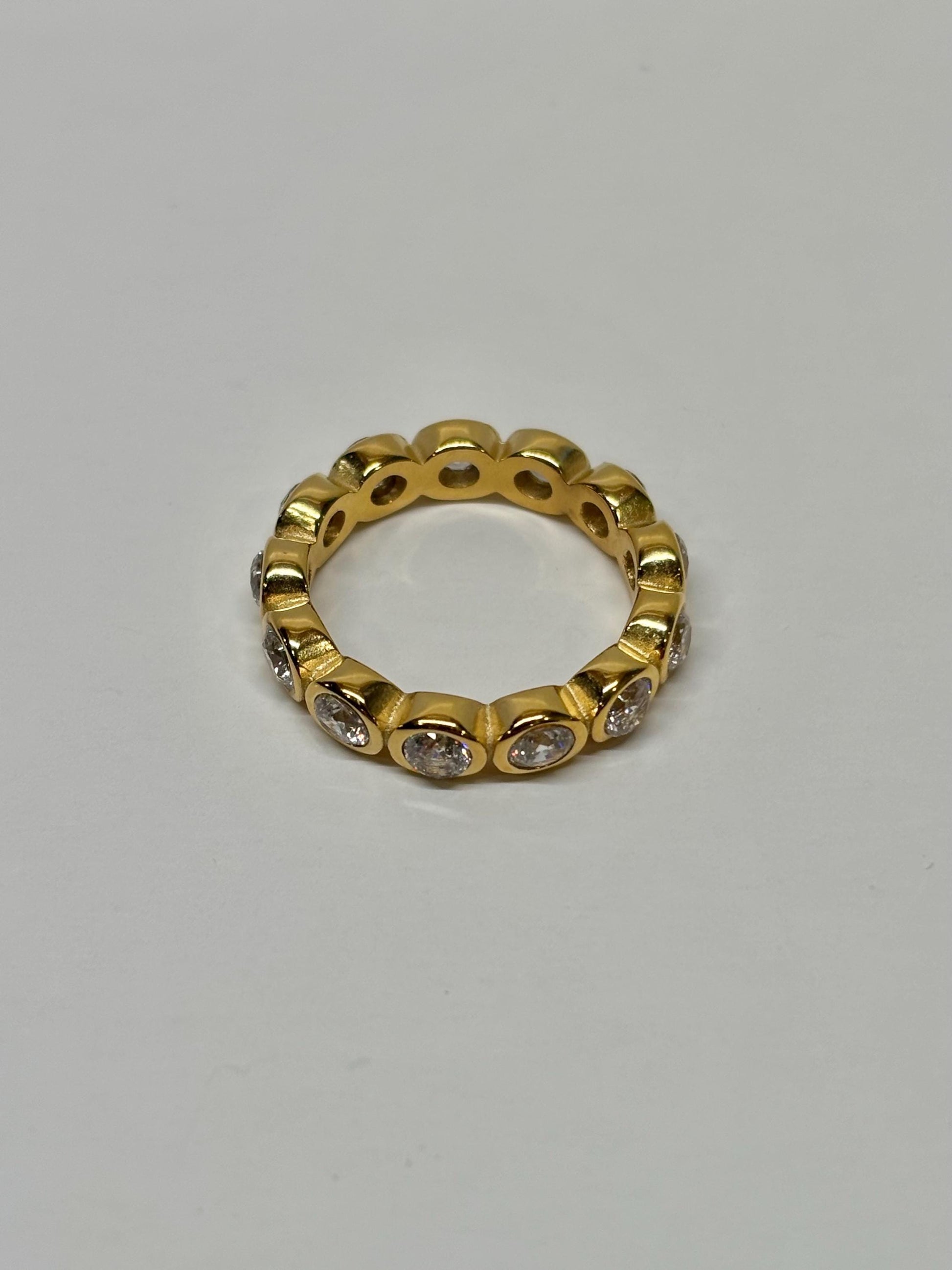 Bezel-Set Cubic Zirconia Eternity Band | 18K Gold Plated Stainless Steel | Stackable Gold Ring