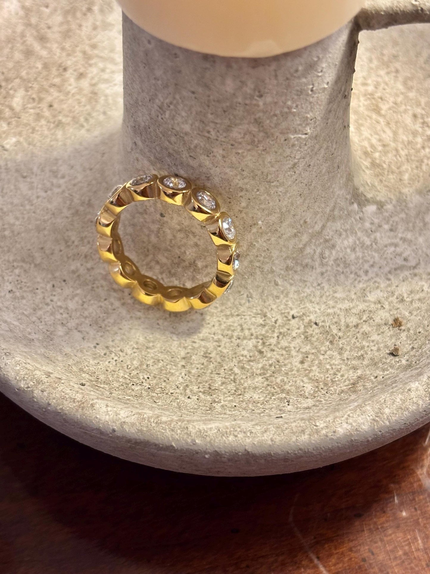 Bezel-Set Cubic Zirconia Eternity Band | 18K Gold Plated Stainless Steel | Stackable Gold Ring