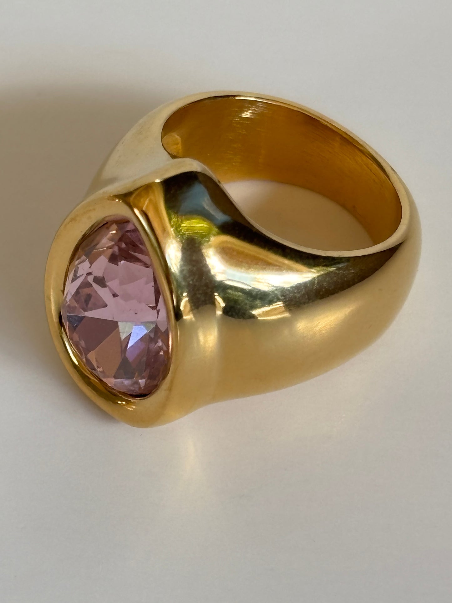 Pear Shaped Pink Crystal Statement Ring - gold plated