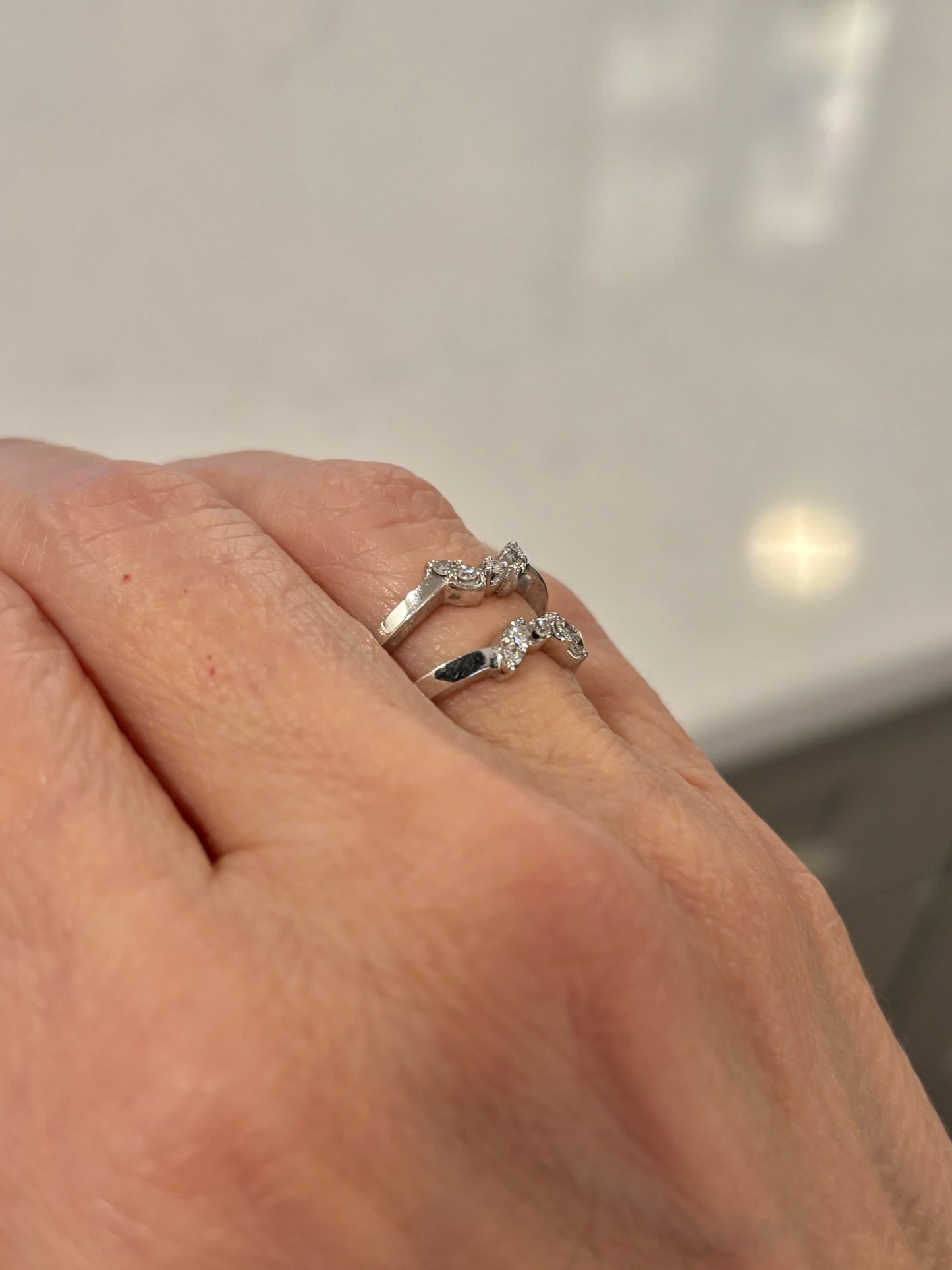 Vintage 14K White Gold Diamond Ring | Curved Open Band Statement Ring