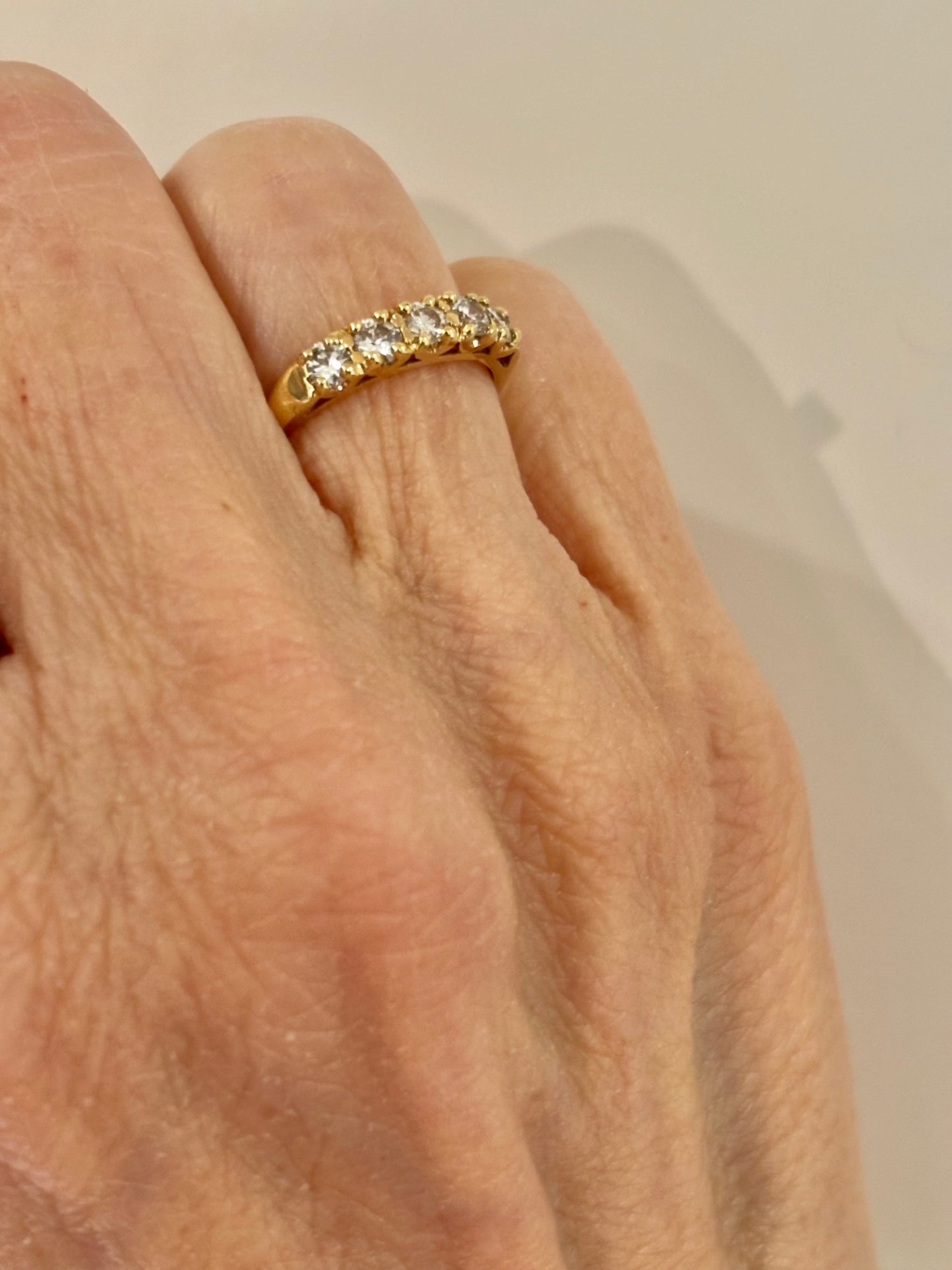 Vintage 14K Yellow Gold Diamond Half Eternity Band Ring, Stackable Wedding Band