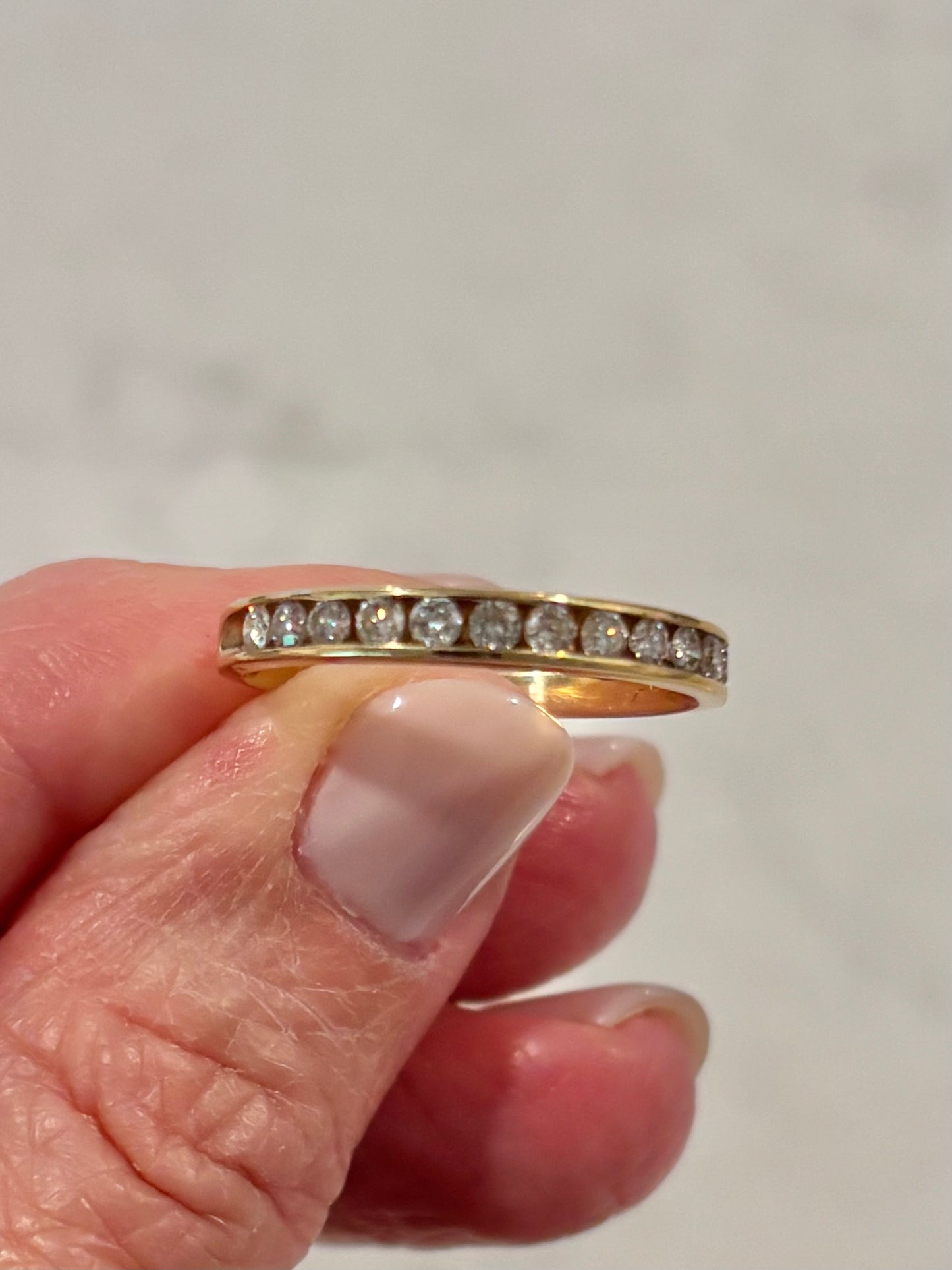 Vintage Diamond Half Eternity Band 14K Yellow Gold Stackable Ring