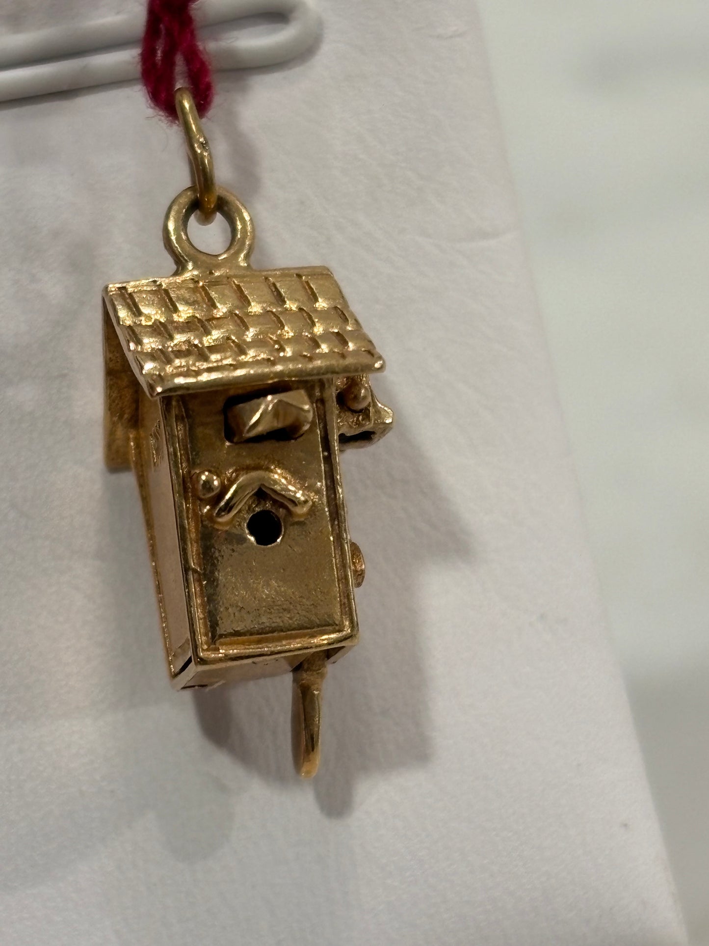 Vintage Cuckoo Clock Charm Pendant 14K Solid Yellow Gold