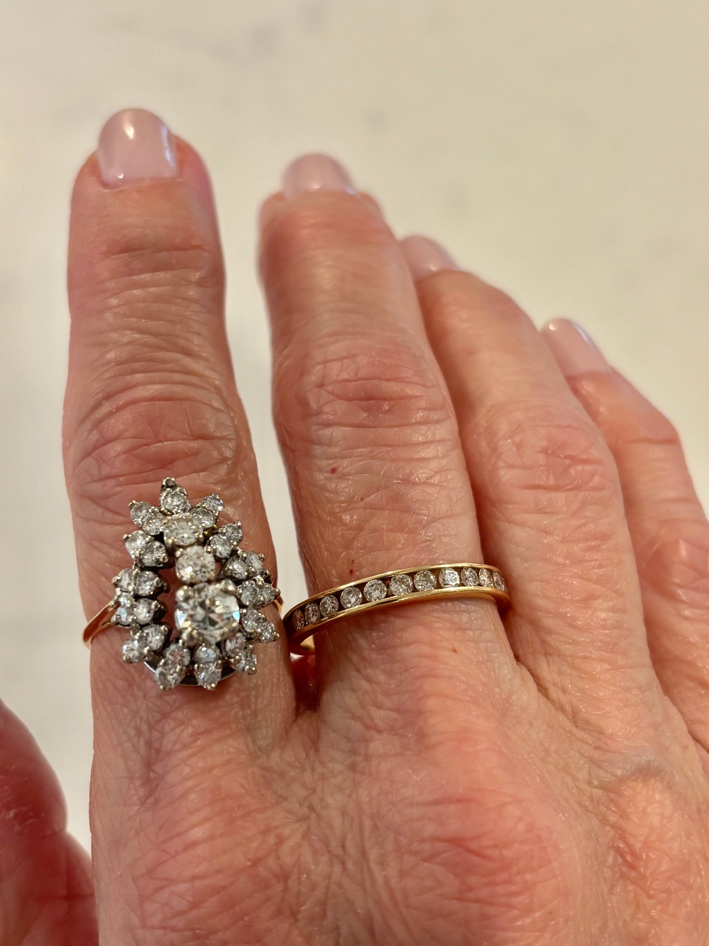 Vintage Diamond Half Eternity Band 14K Yellow Gold Stackable Ring