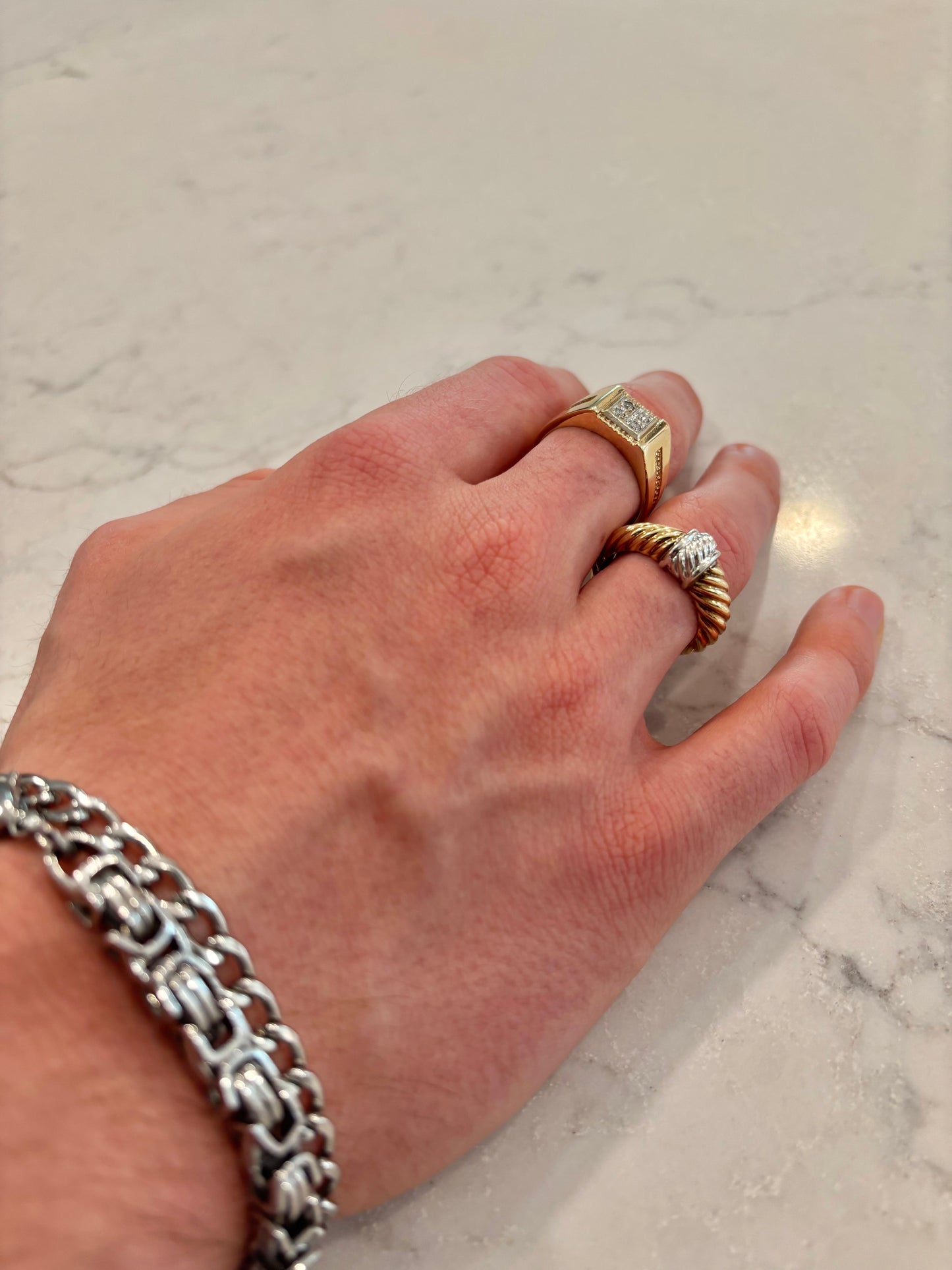 Vintage 14K Gold Two-Tone, Mixed Metal Twist Ring – Sculptural Unisex Design
