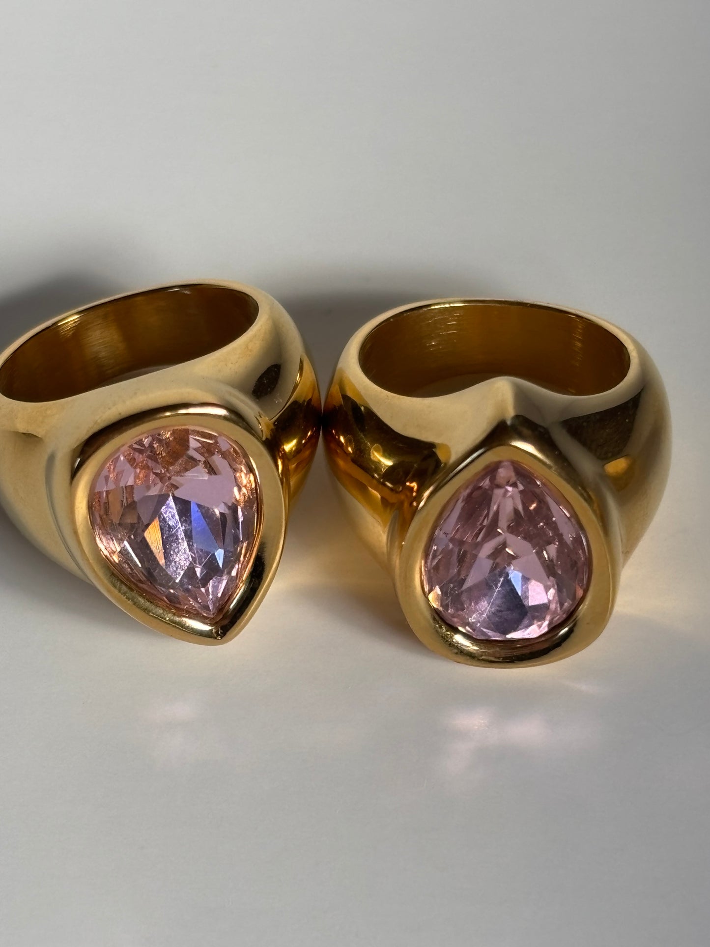 Pear Shaped Pink Crystal Statement Ring - gold plated