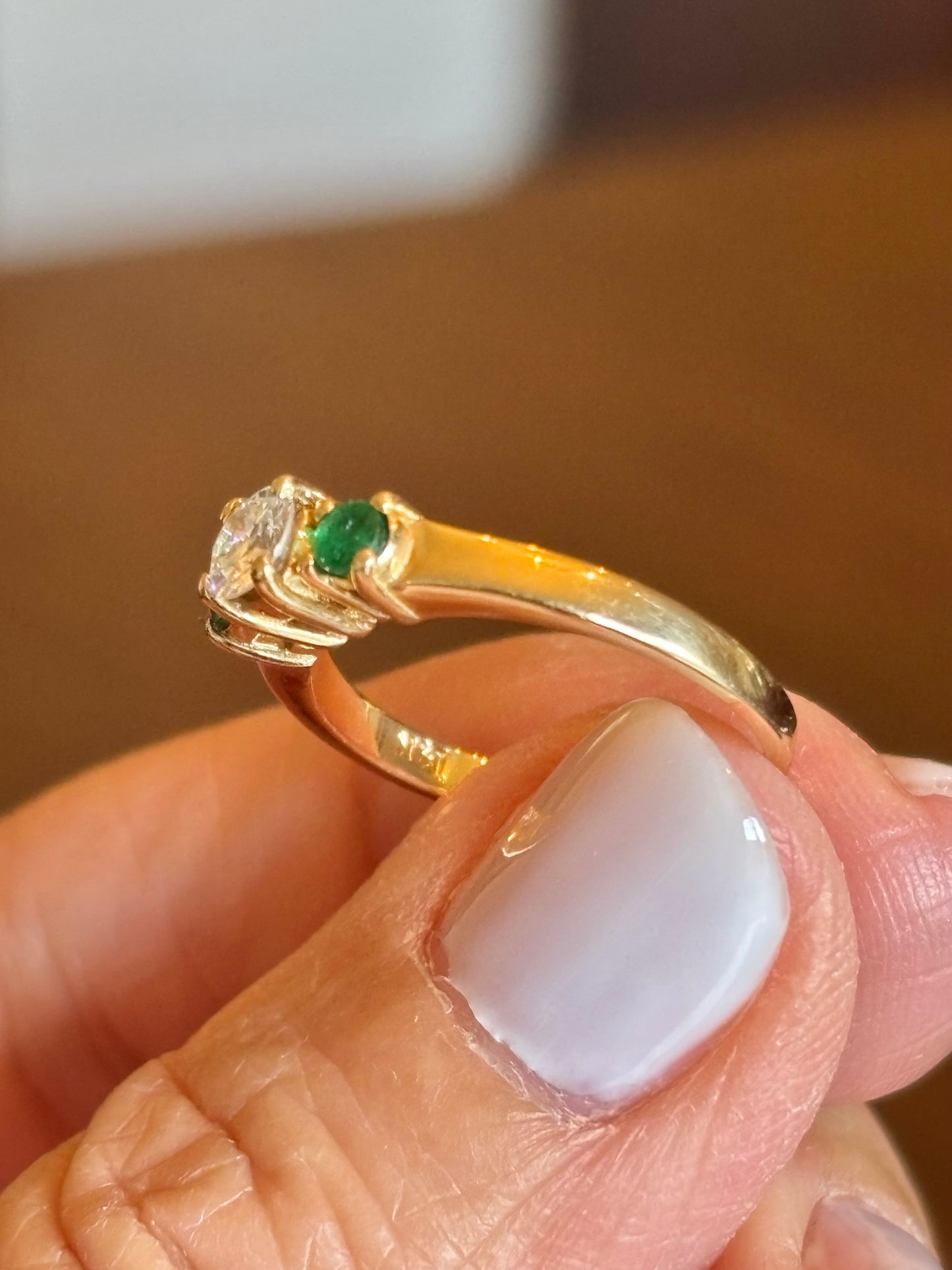 Vintage 14K Yellow Gold Emerald & Diamond Three Stone Ring | Classic Estate Fine Jewelry