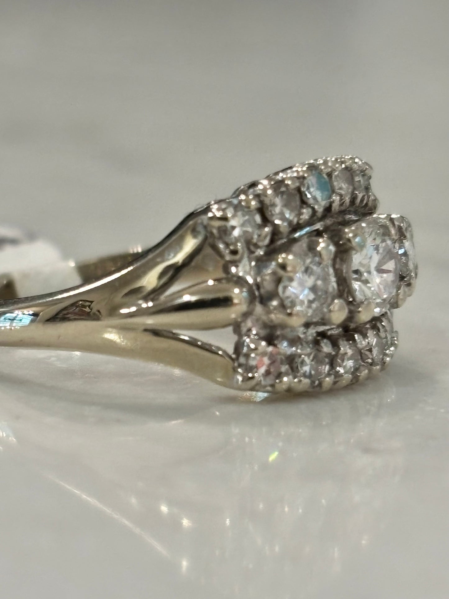 Vintage 14K White Gold Diamond Cluster Ring | Estate Wide Statement Ring