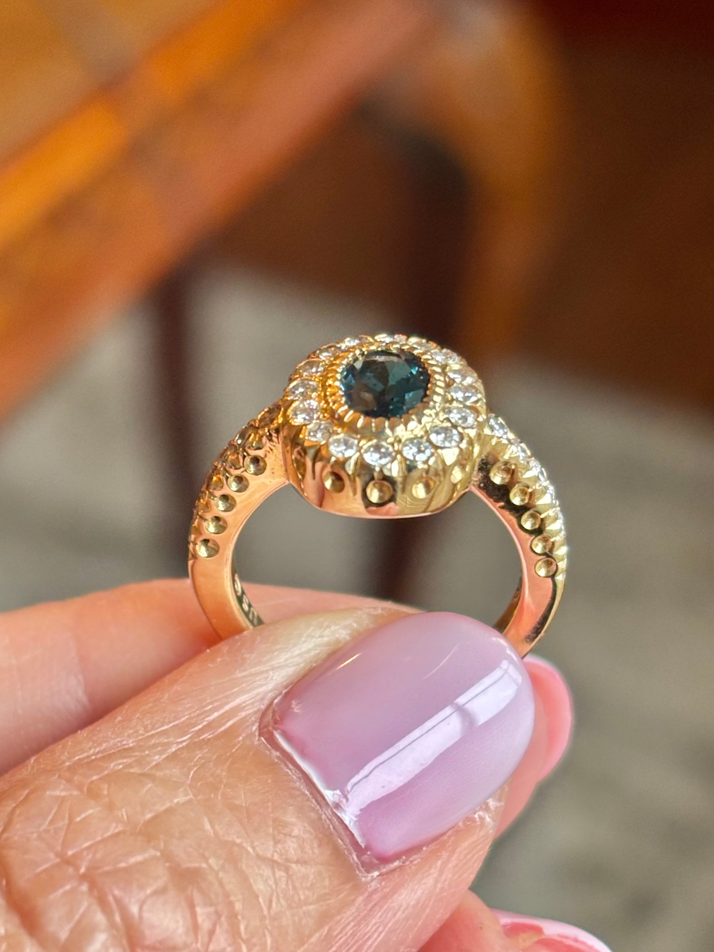 Custom London Topaz & Diamond Halo Ring in 14K Gold | One-of-a-Kind Statement Ring