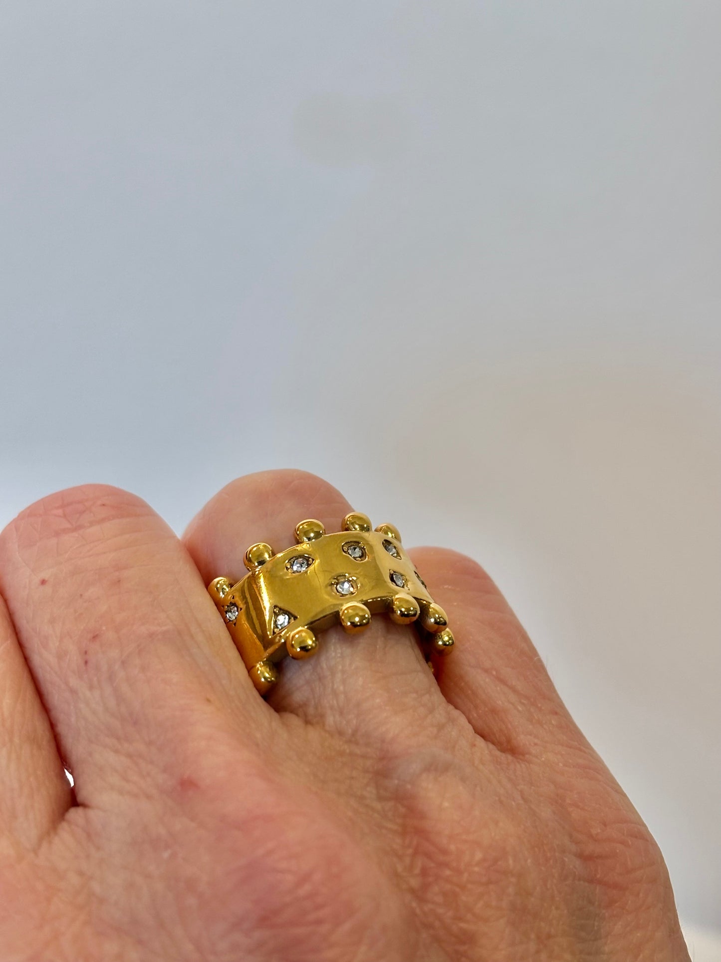 Studded Crystal Crown Band - 18K Gold Plated Stainless Steel