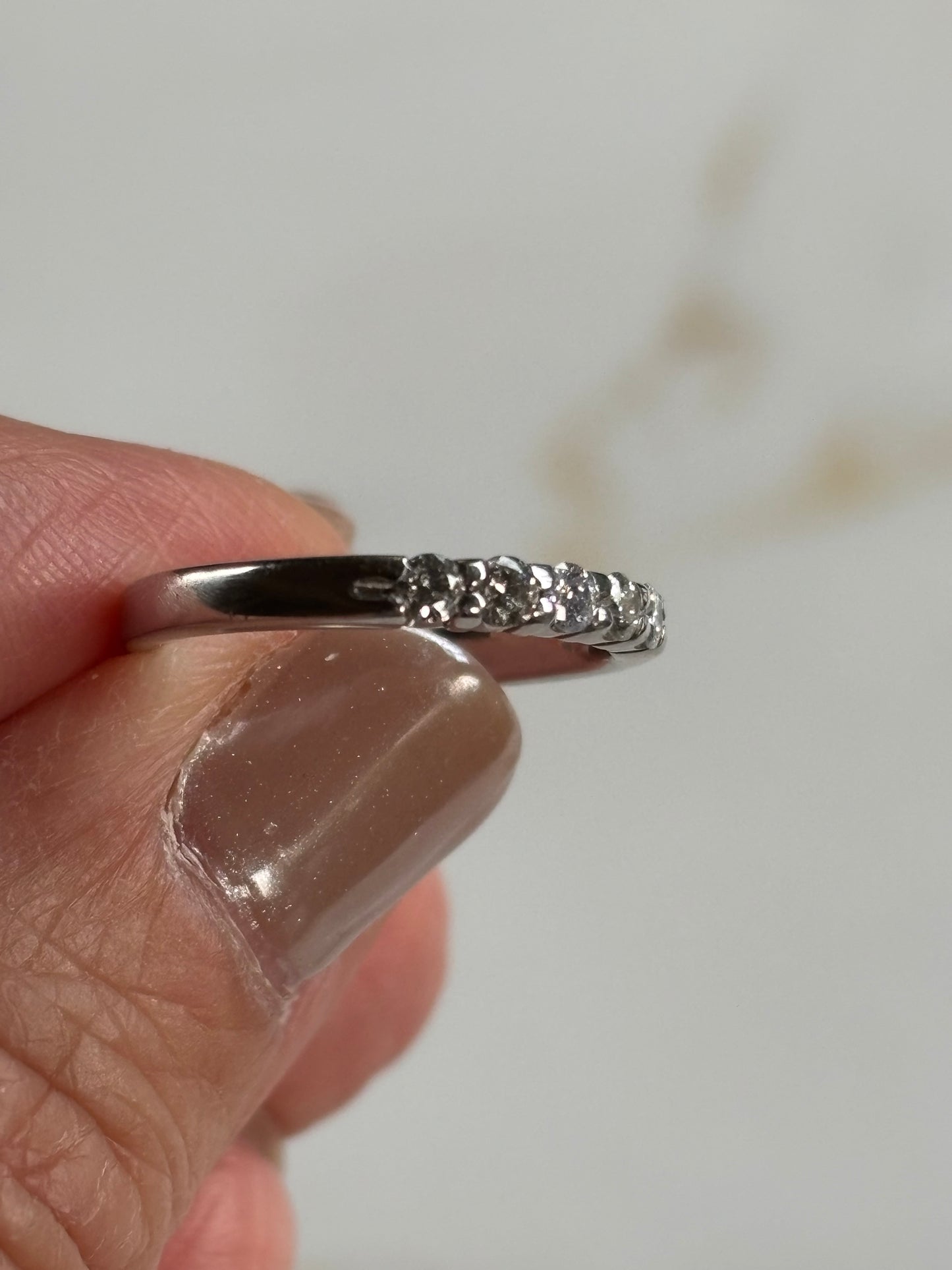 Vintage 14k White Gold Diamond Band - Five Stone Anniversary Ring, Classic Stackable Wedding Band