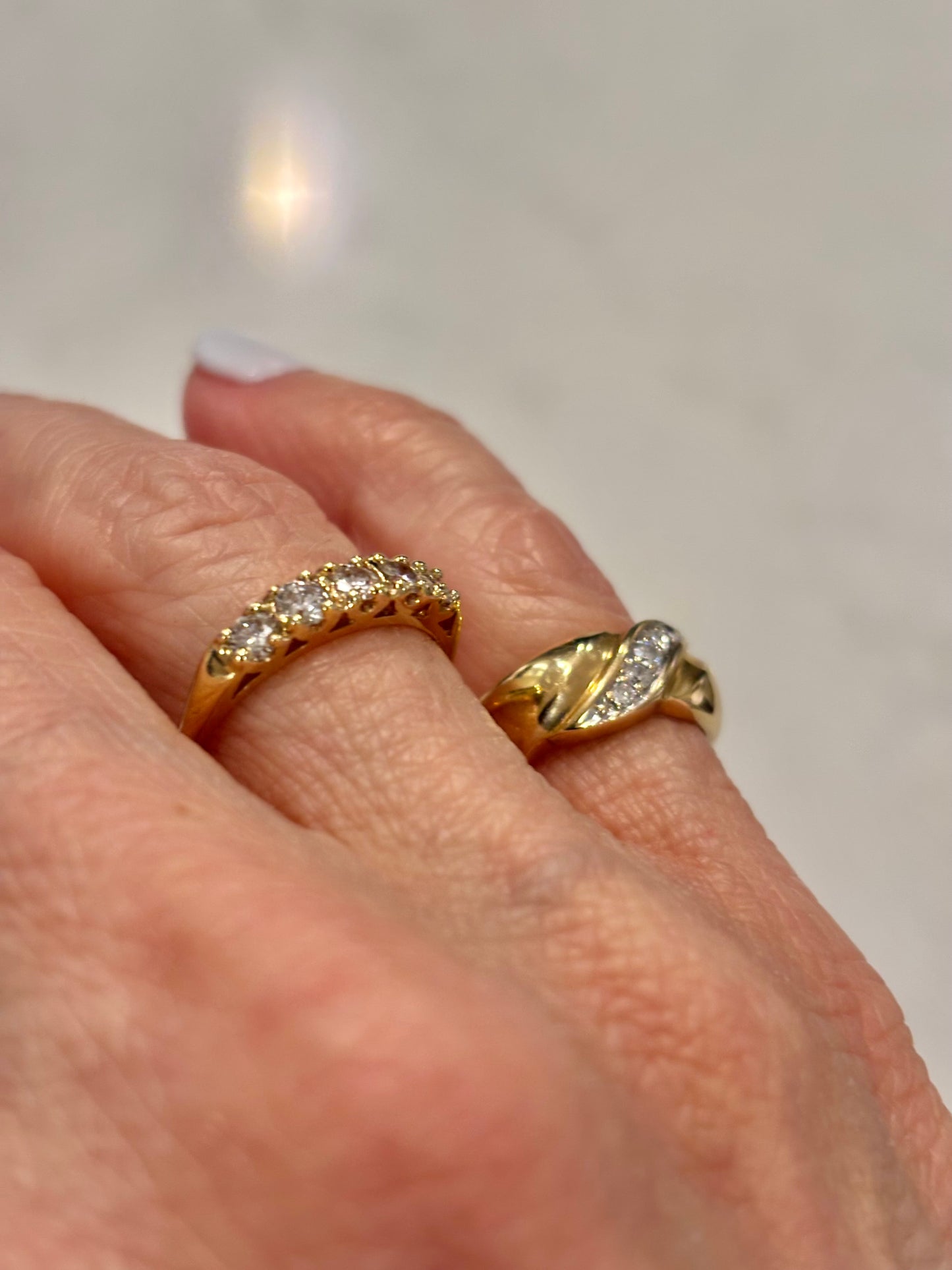 Vintage 14K Yellow Gold Diamond Half Eternity Band Ring, Stackable Wedding Band