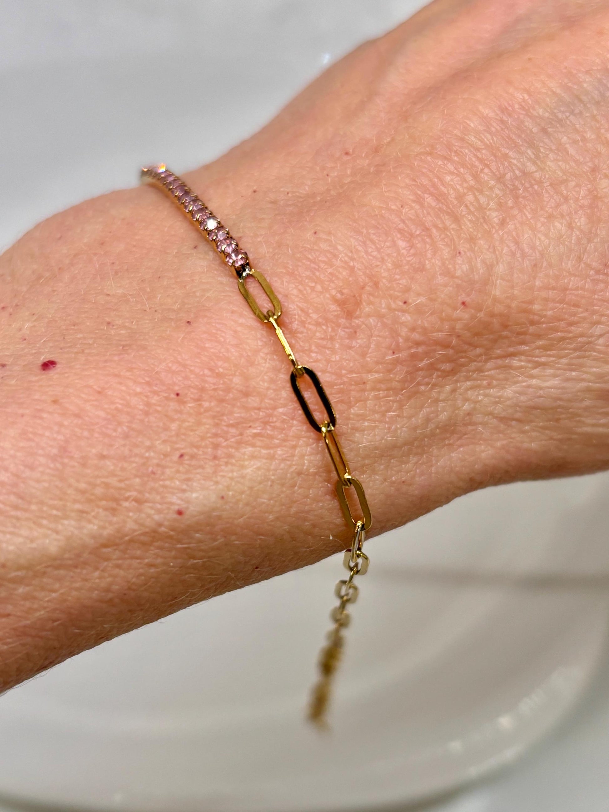 Dainty Pink Gemstone Link Bracelet