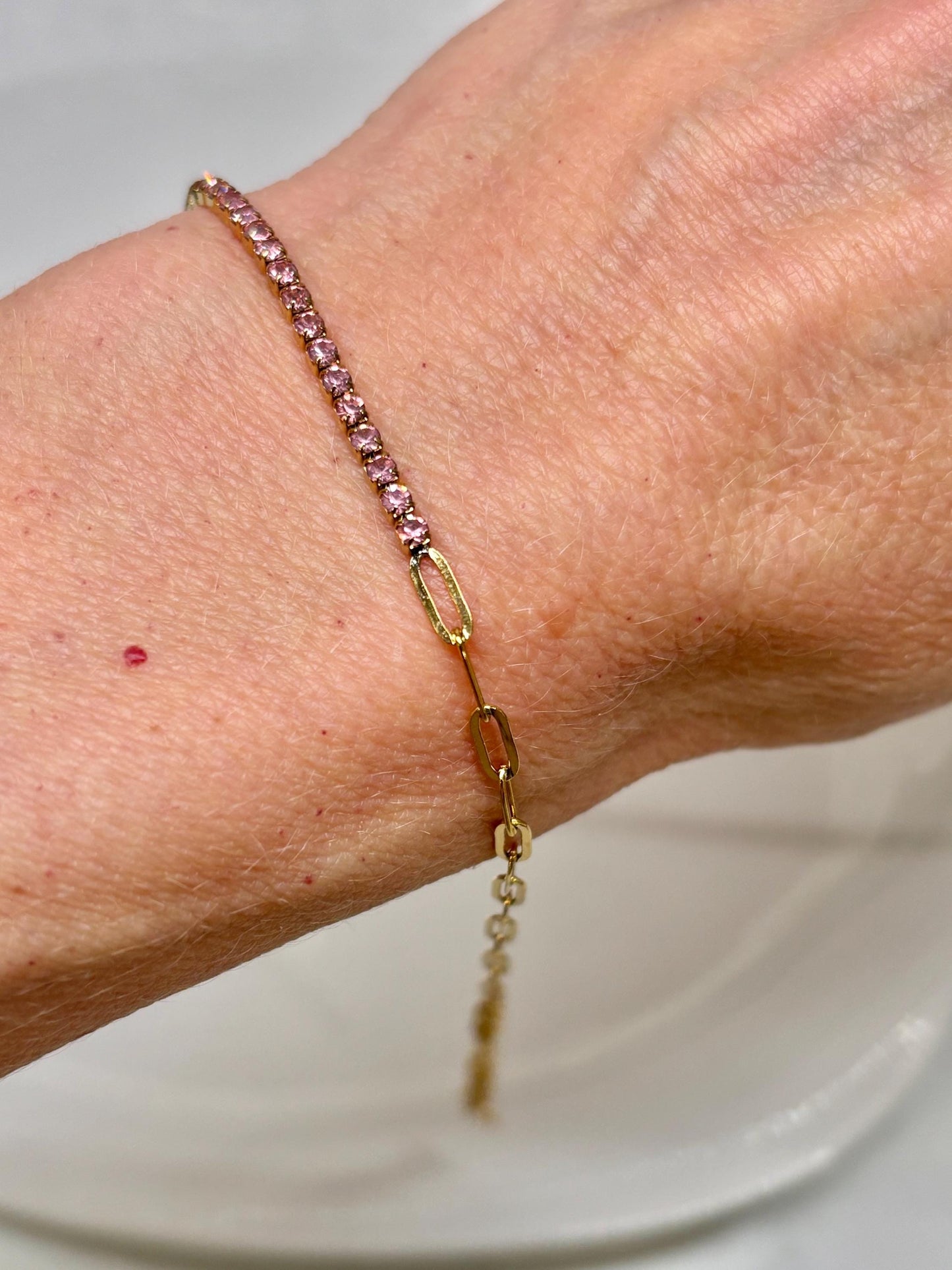 Dainty Pink Gemstone Link Bracelet