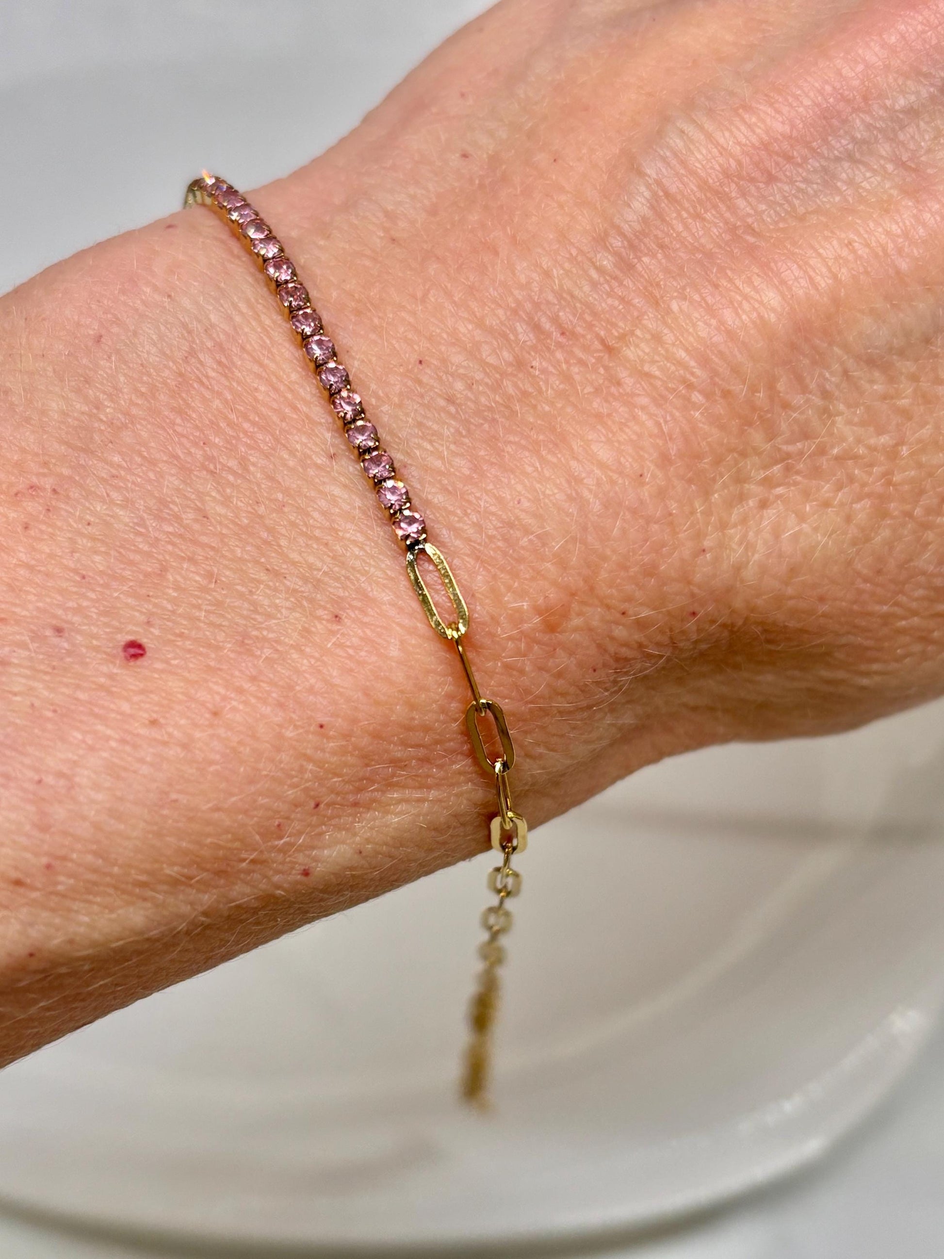 Dainty Pink Gemstone Link Bracelet