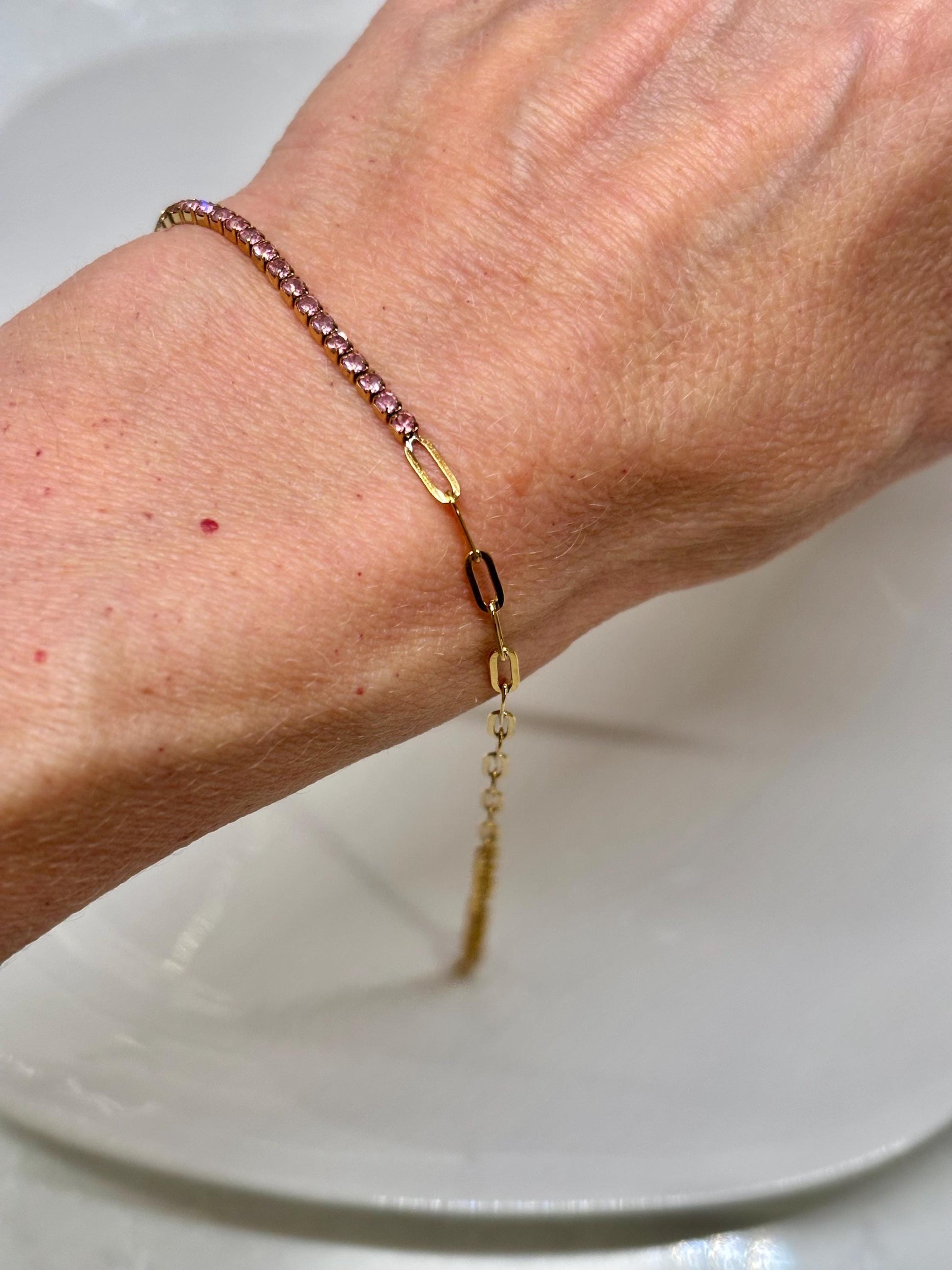 Dainty Pink Gemstone Link Bracelet