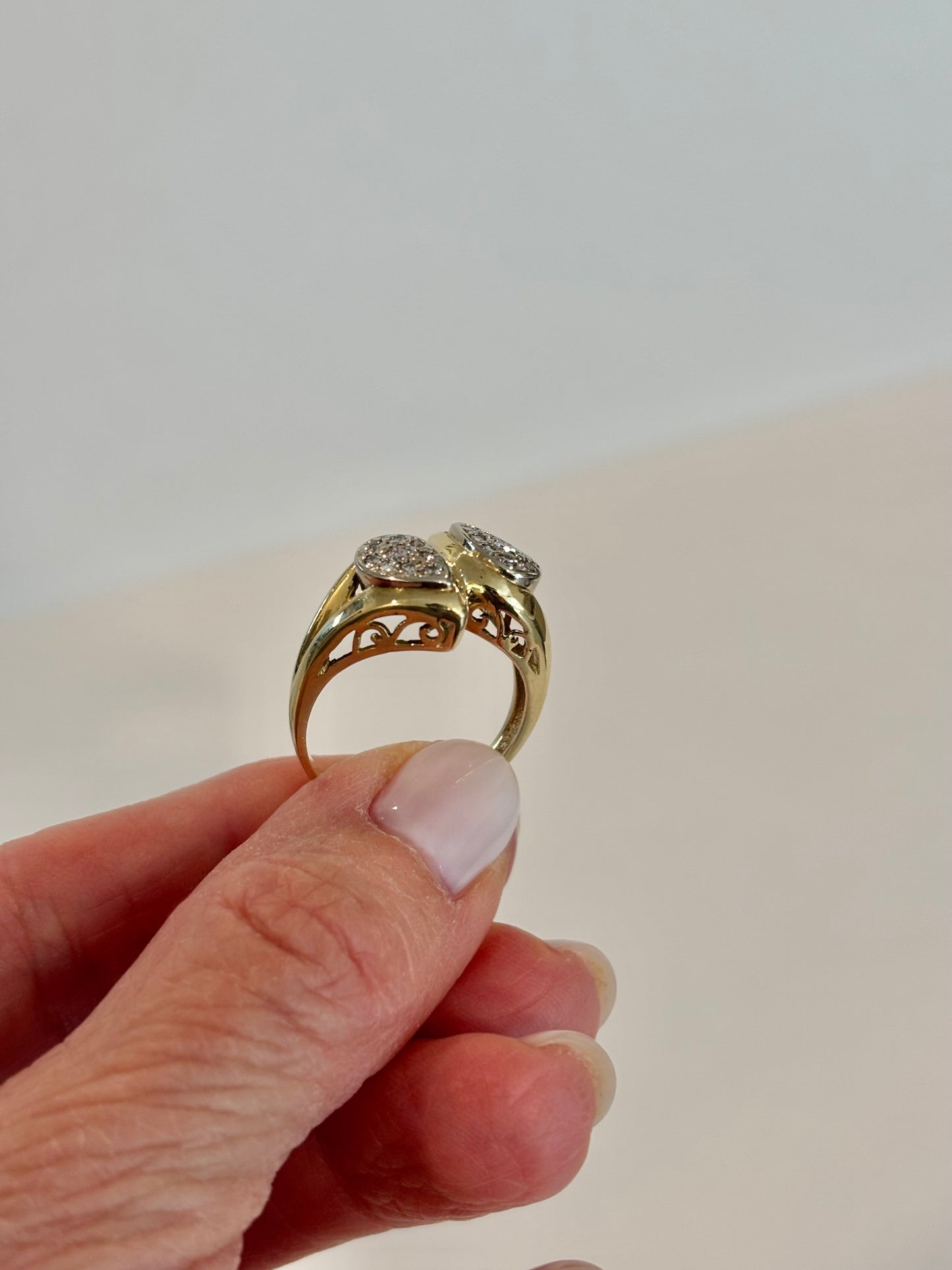 Vintage 14K Yellow Gold Diamond Pear Shaped Cluster Ring | Cocktail Statement Ring