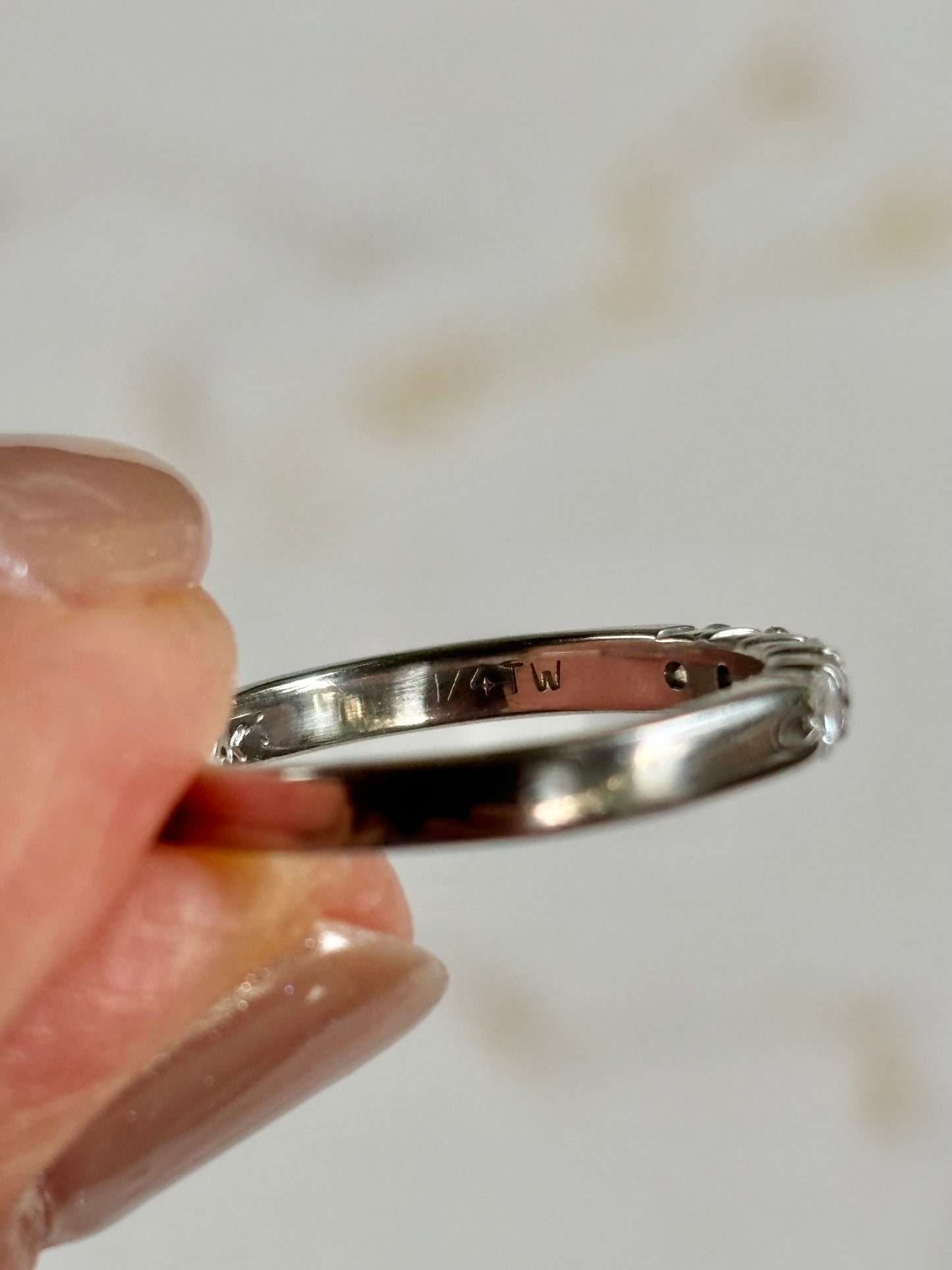 Vintage 14k White Gold Diamond Band - Five Stone Anniversary Ring, Classic Stackable Wedding Band