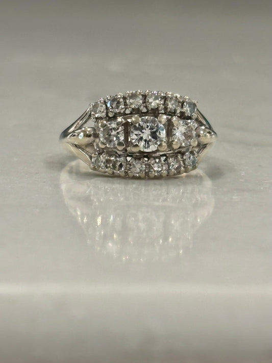 Vintage 14K White Gold Diamond Cluster Ring | Estate Wide Statement Ring