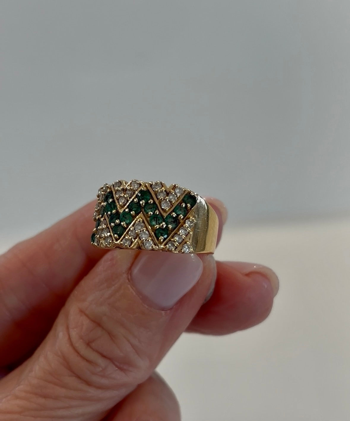 Vintage Emerald & Diamond Statement Ring 14k Yellow Gold