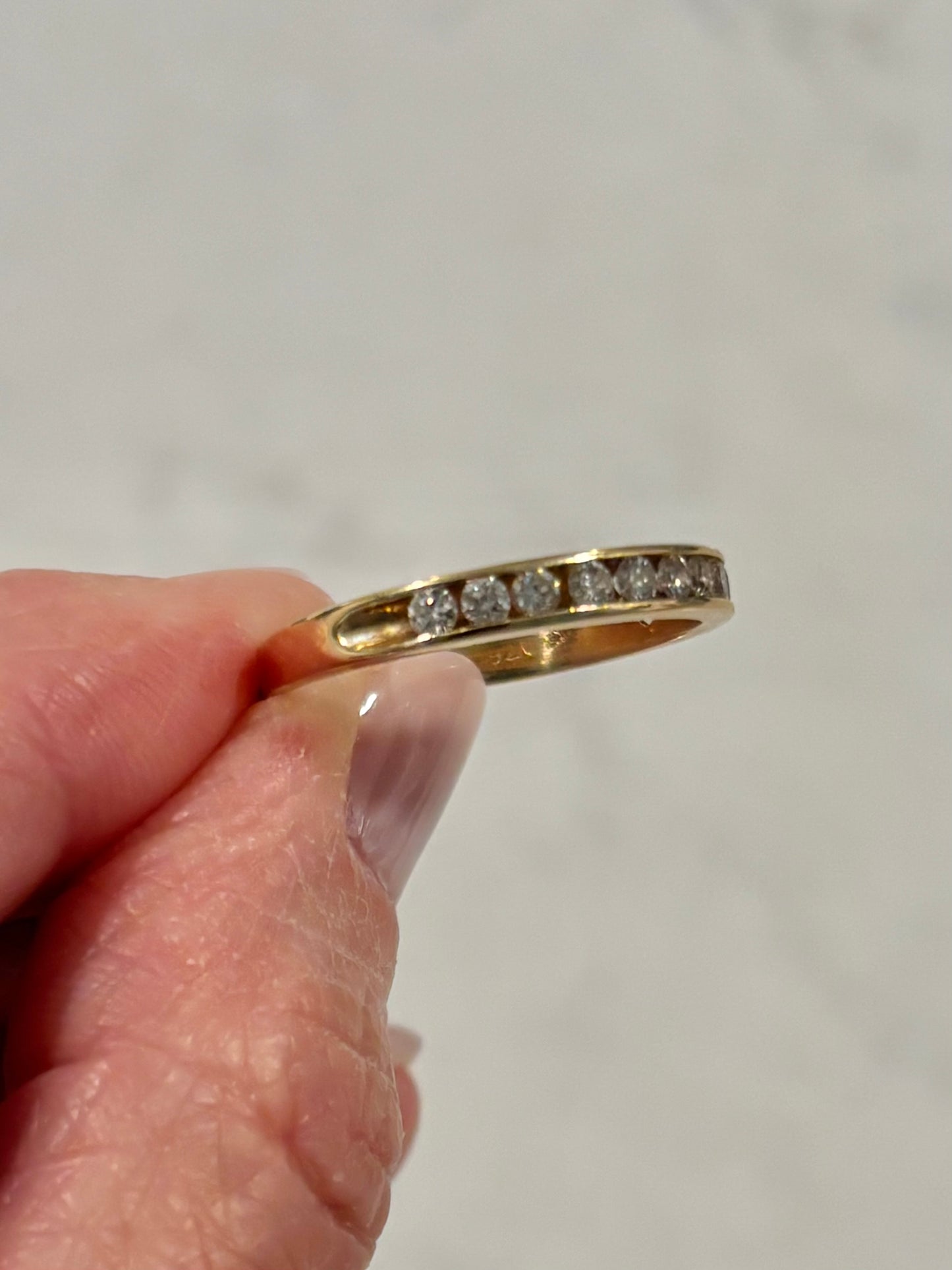 Vintage Diamond Half Eternity Band 14K Yellow Gold Stackable Ring