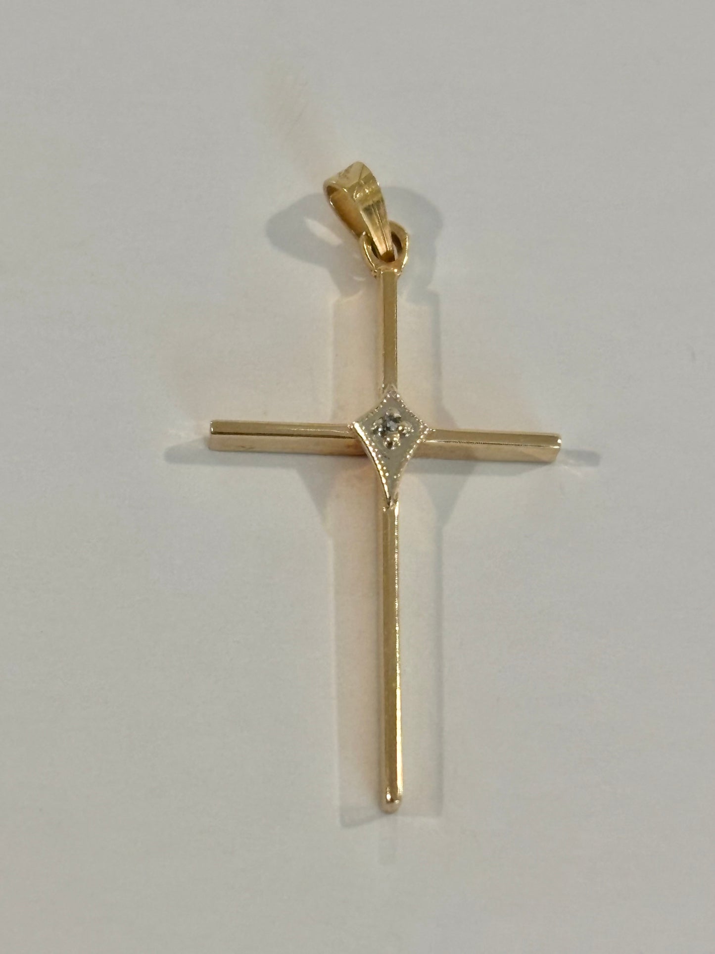 Vintage 14K Yellow Gold & White Gold Diamond Accent Cross Pendant
