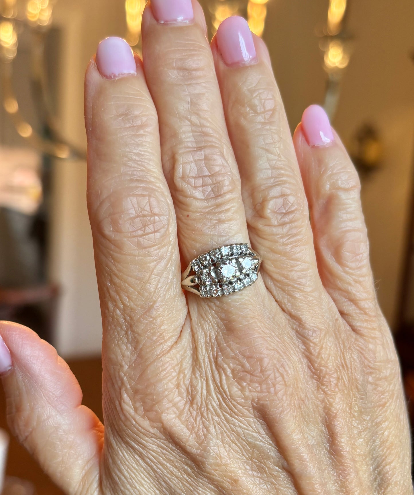 Vintage 14K White Gold Diamond Cluster Ring | Estate Wide Statement Ring
