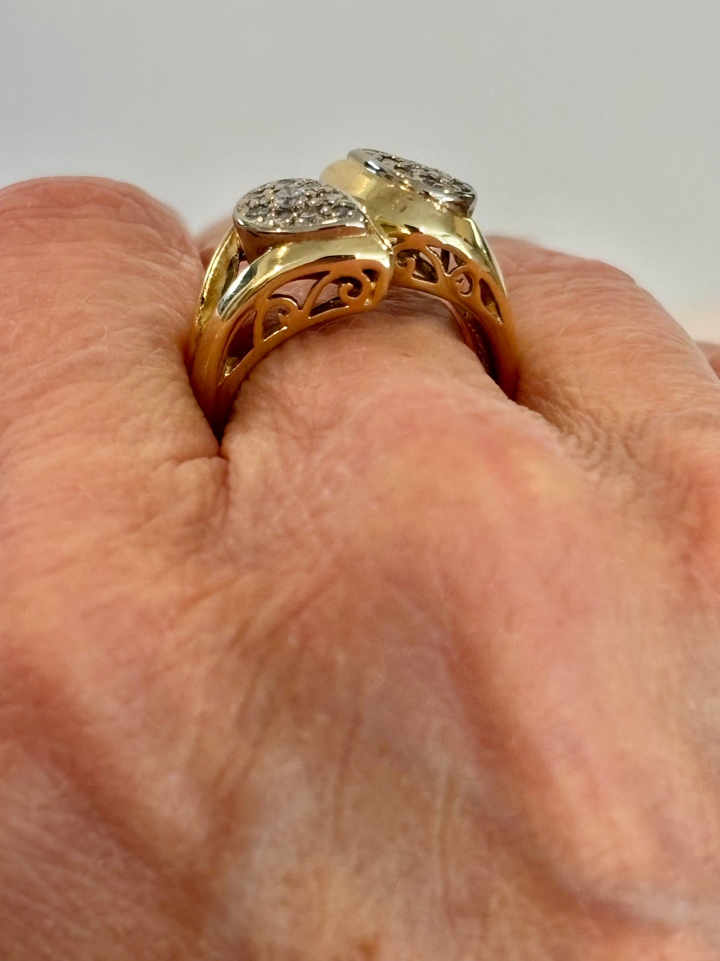 Vintage 14K Yellow Gold Diamond Pear Shaped Cluster Ring | Cocktail Statement Ring
