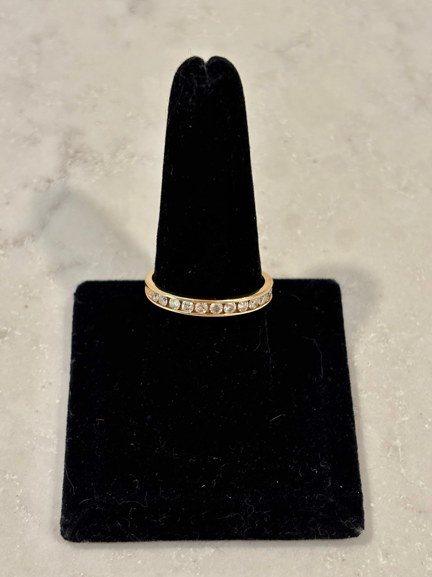 Vintage Diamond Half Eternity Band 14K Yellow Gold Stackable Ring