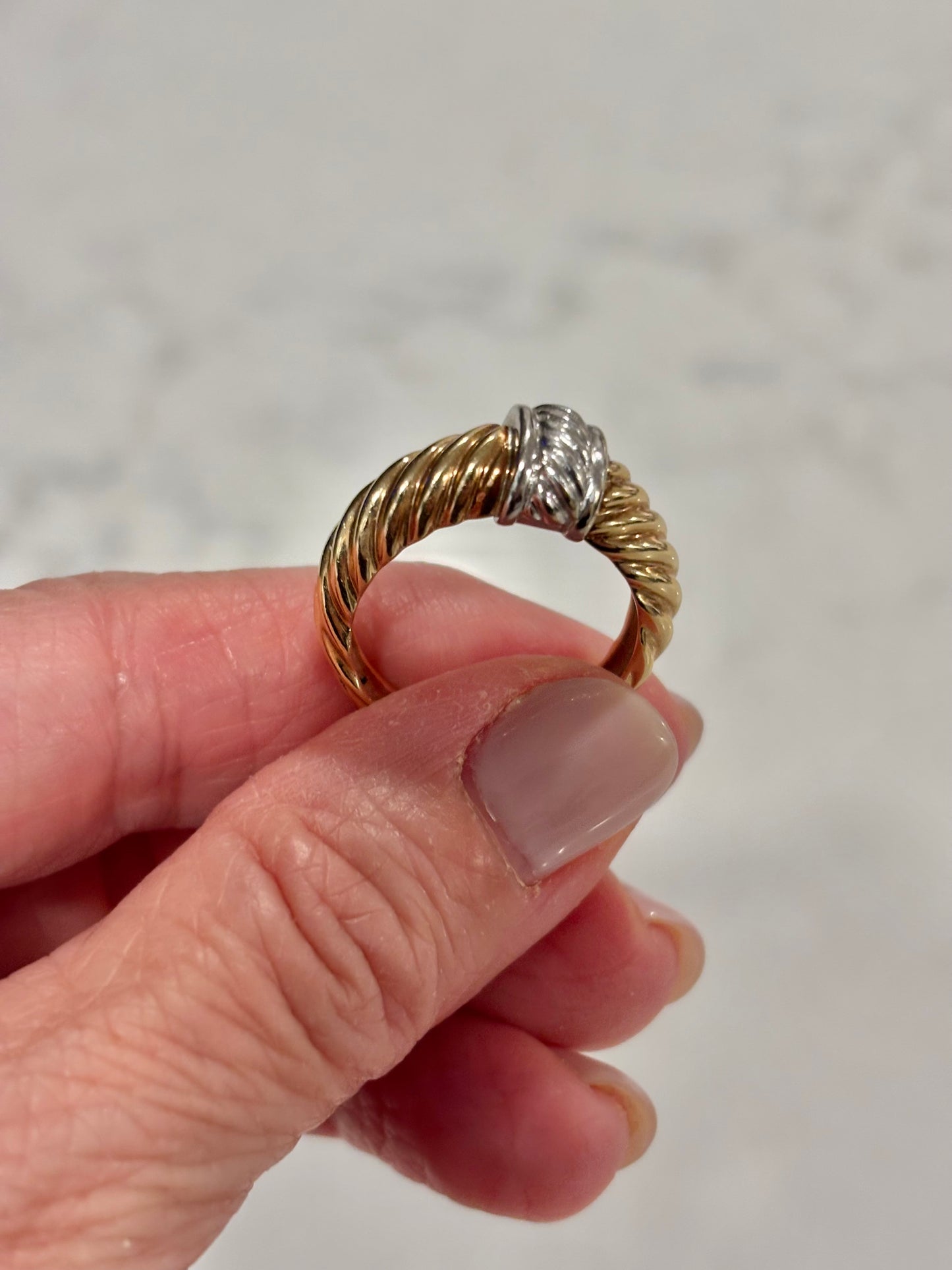 Vintage 14K Gold Two-Tone, Mixed Metal Twist Ring – Sculptural Unisex Design