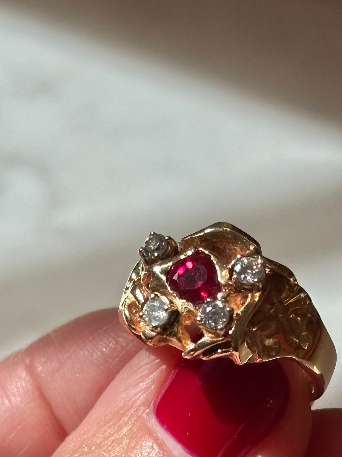 Vintage 14K Gold Ruby Diamond Cocktail Ring | Estate Fine Jewelry