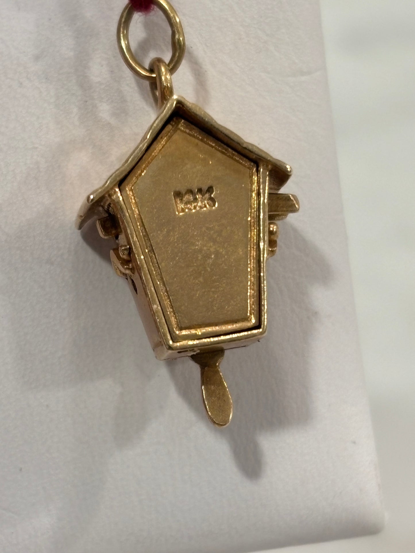 Vintage Cuckoo Clock Charm Pendant 14K Solid Yellow Gold