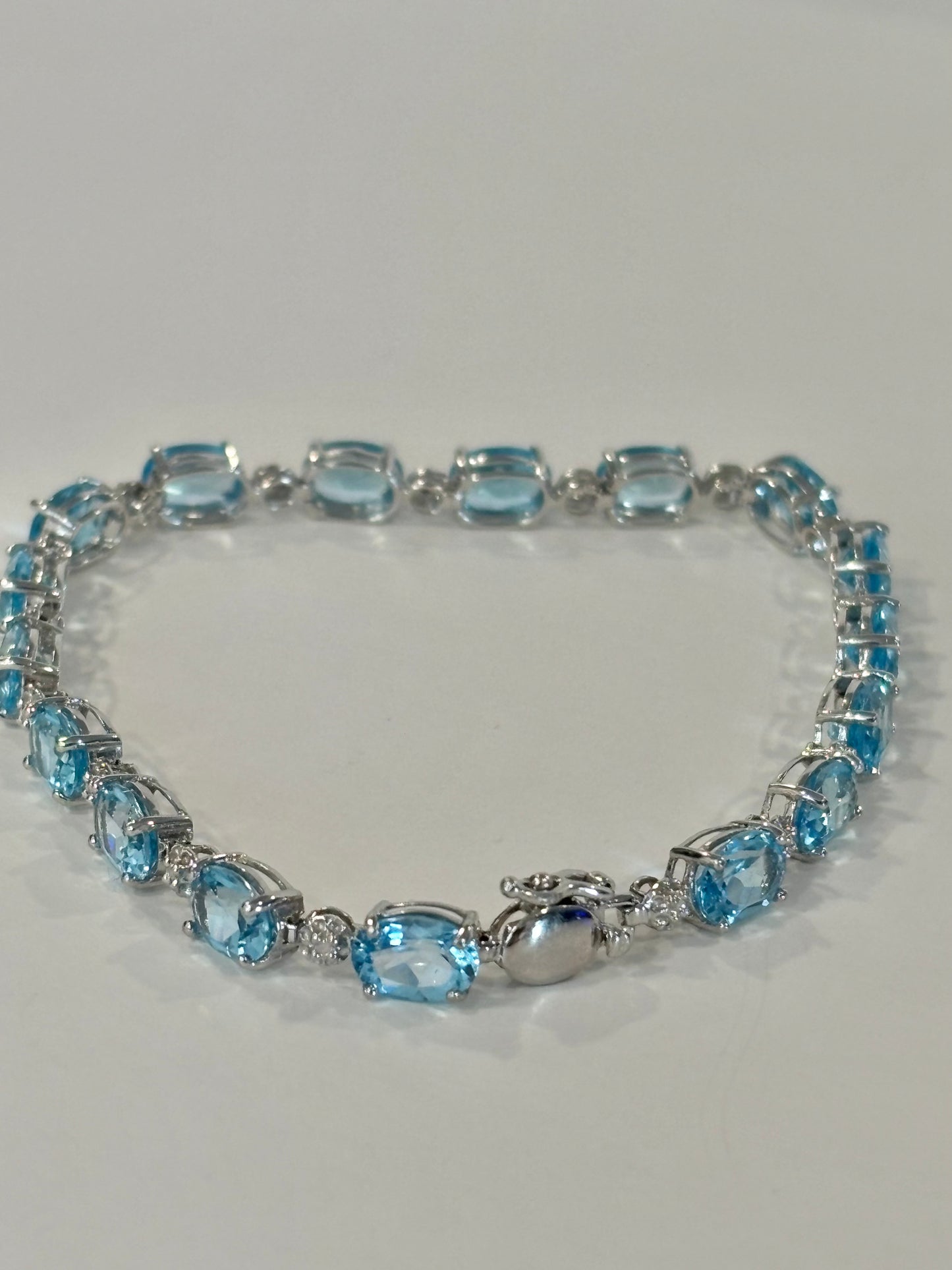 Vintage Blue Topaz Bracelet | Oval Blue Gemstone Tennis Bracelet | Elegant Statement Jewelry | Classic Vintage Bracelet