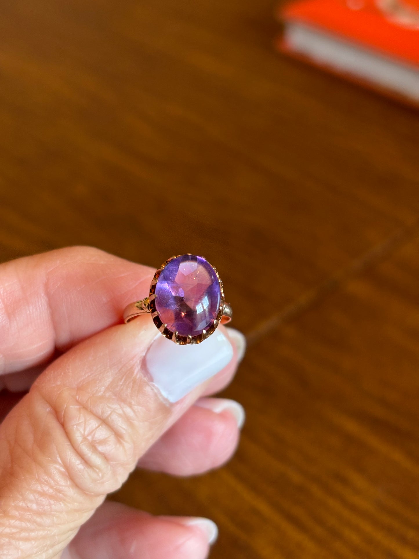 Vintage 14K Rose Gold Oval Amethyst Ring | Classic February Birthstone Statement Ring